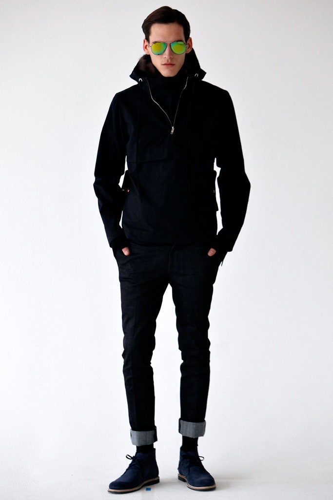 black fitted jacket with slim pants