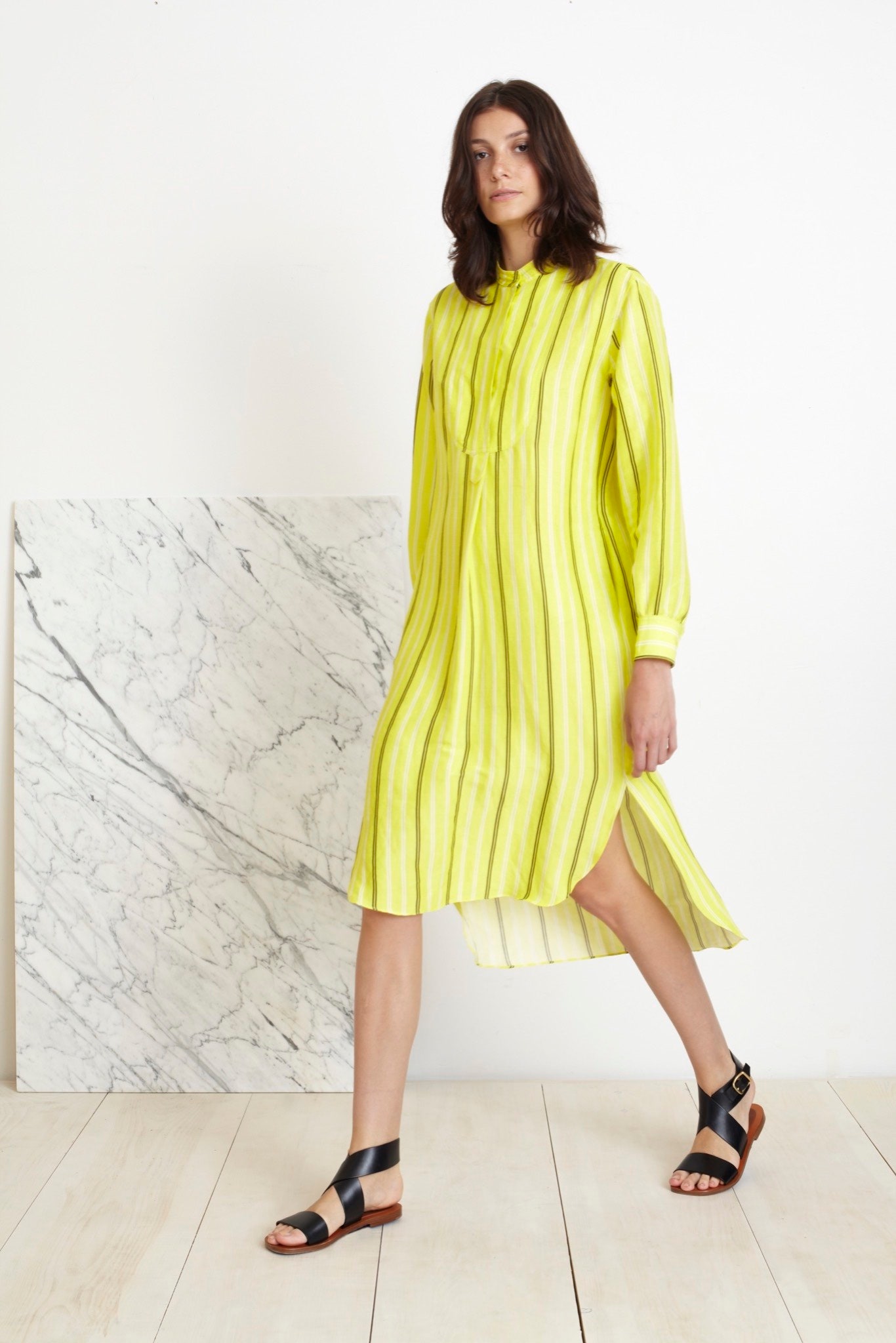 yellow striped midi dress
