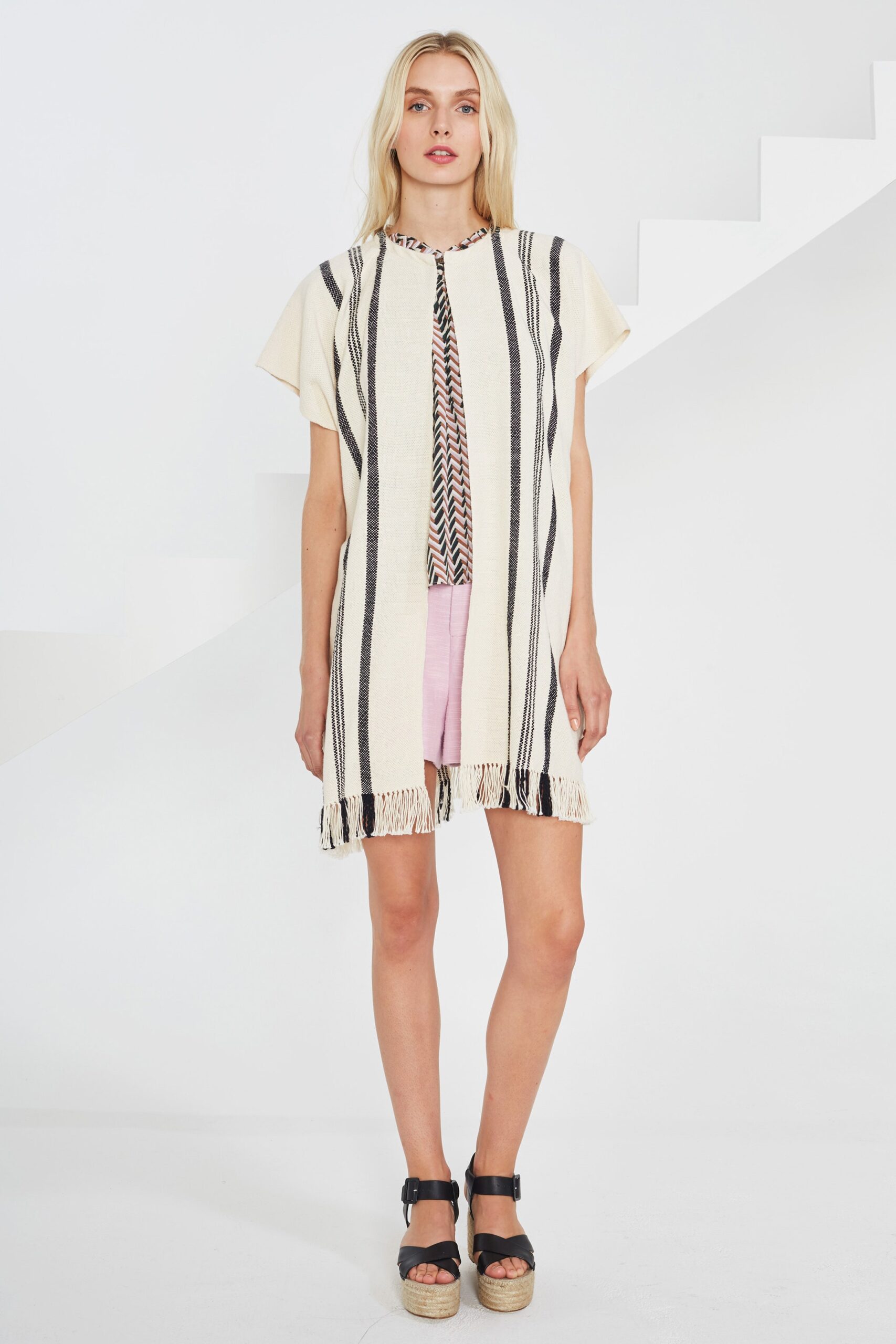 beige striped relaxed dress