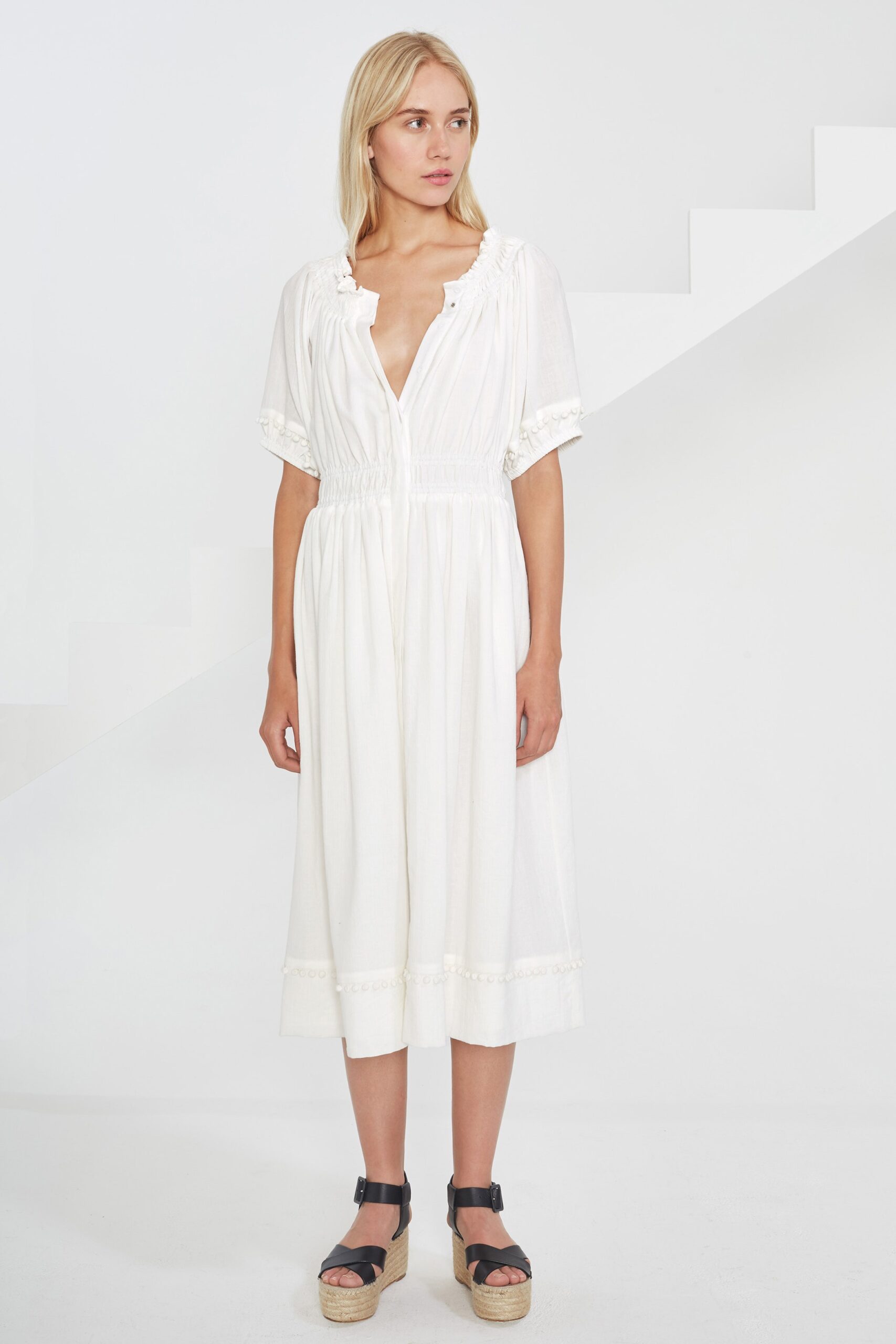 white relaxed cotton midi dress