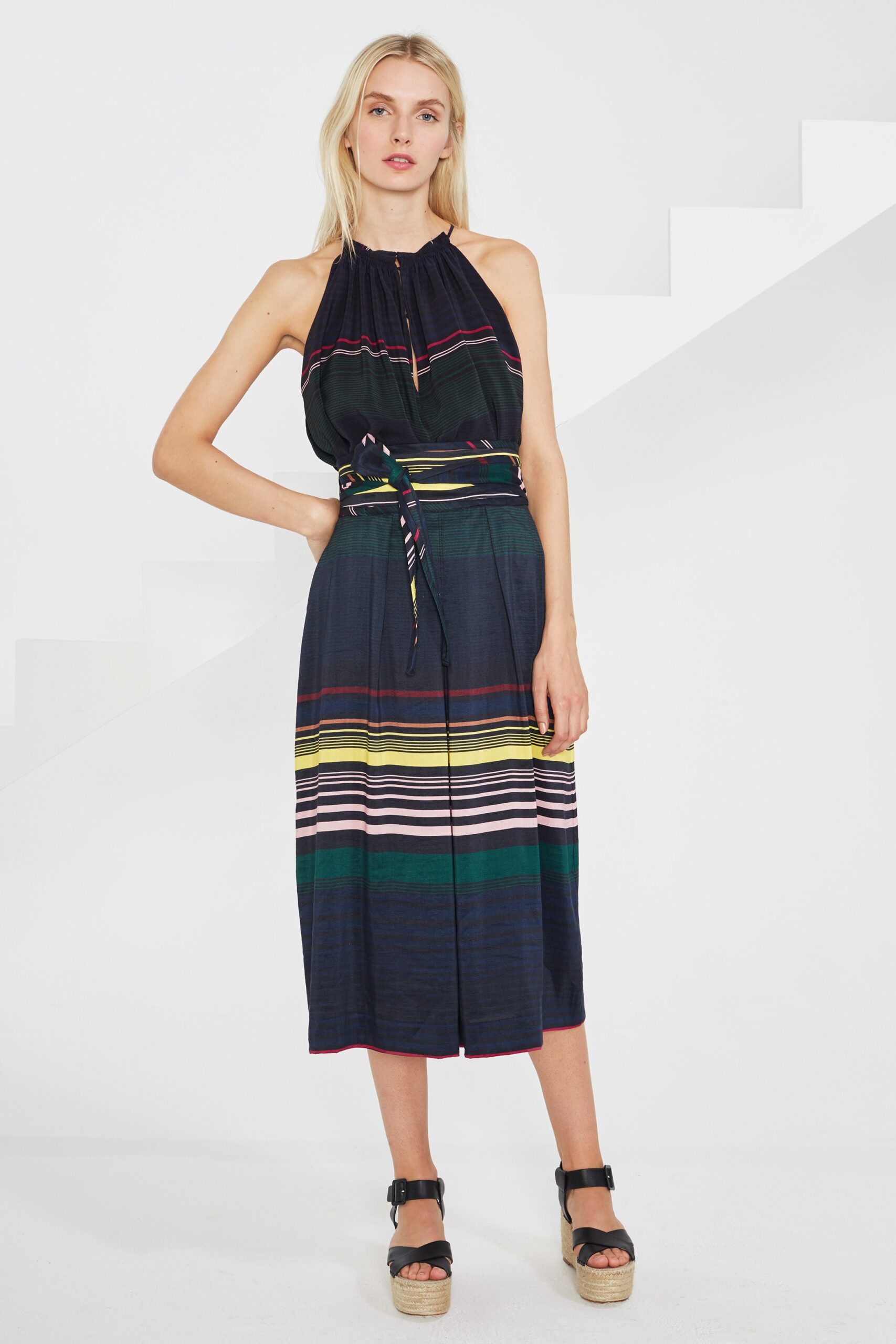 striped halter midi dress