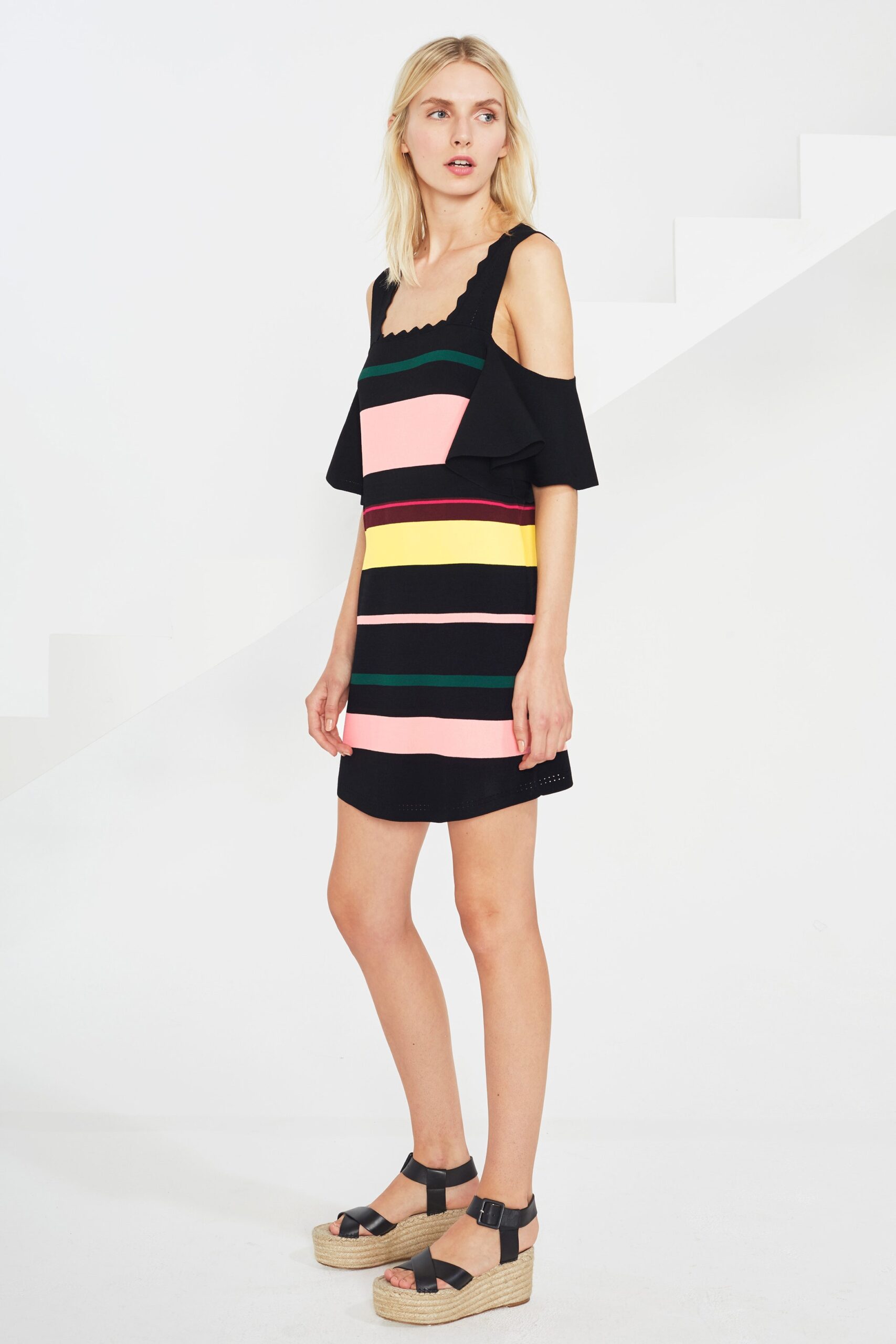 black and pink striped mini dress