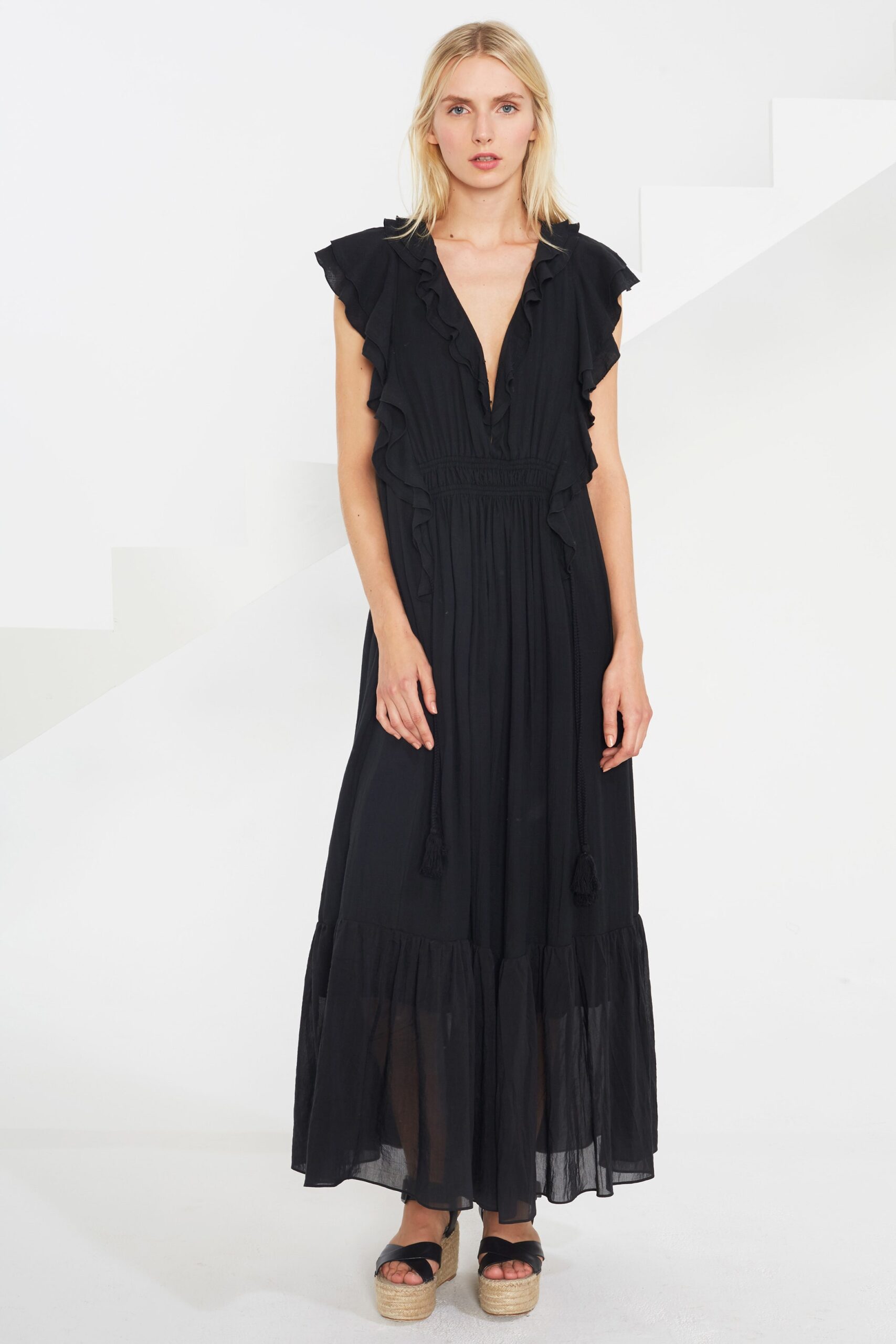 black cotton sleeveless maxi dress