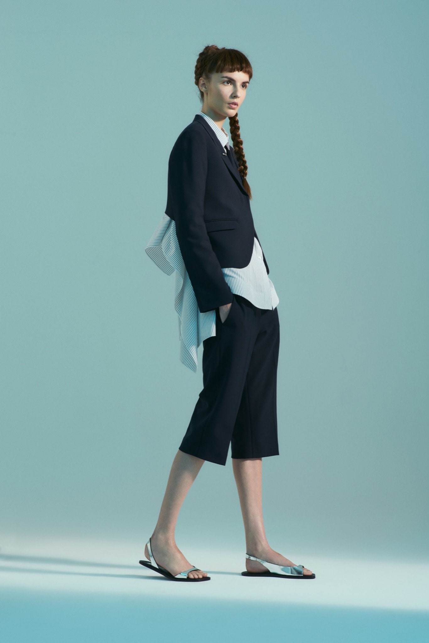 black cotton long-sleeve collared tailored layered blazer