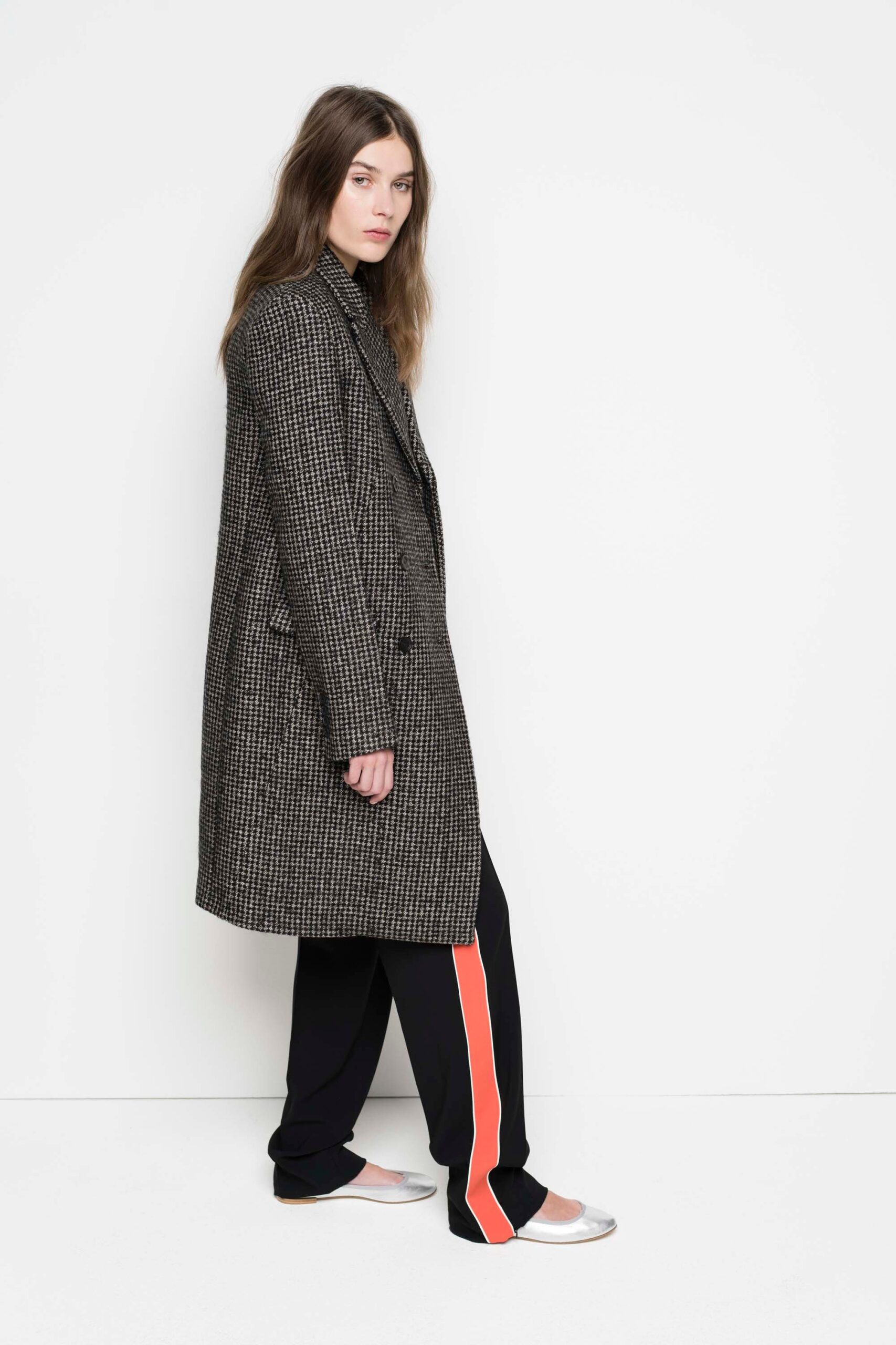 oversized black and white checked coat