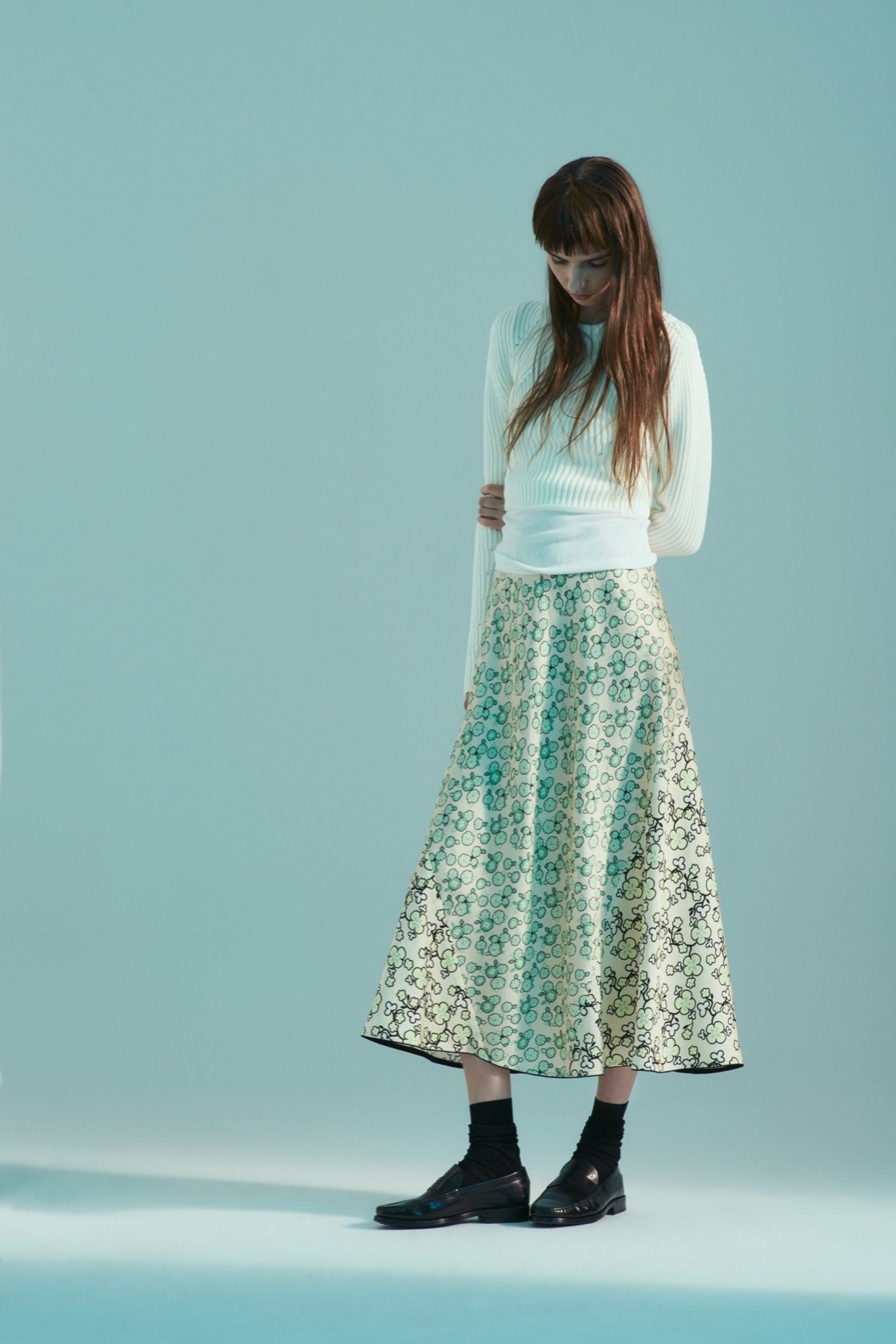 multi silk relaxed a-line flowing midi skirt