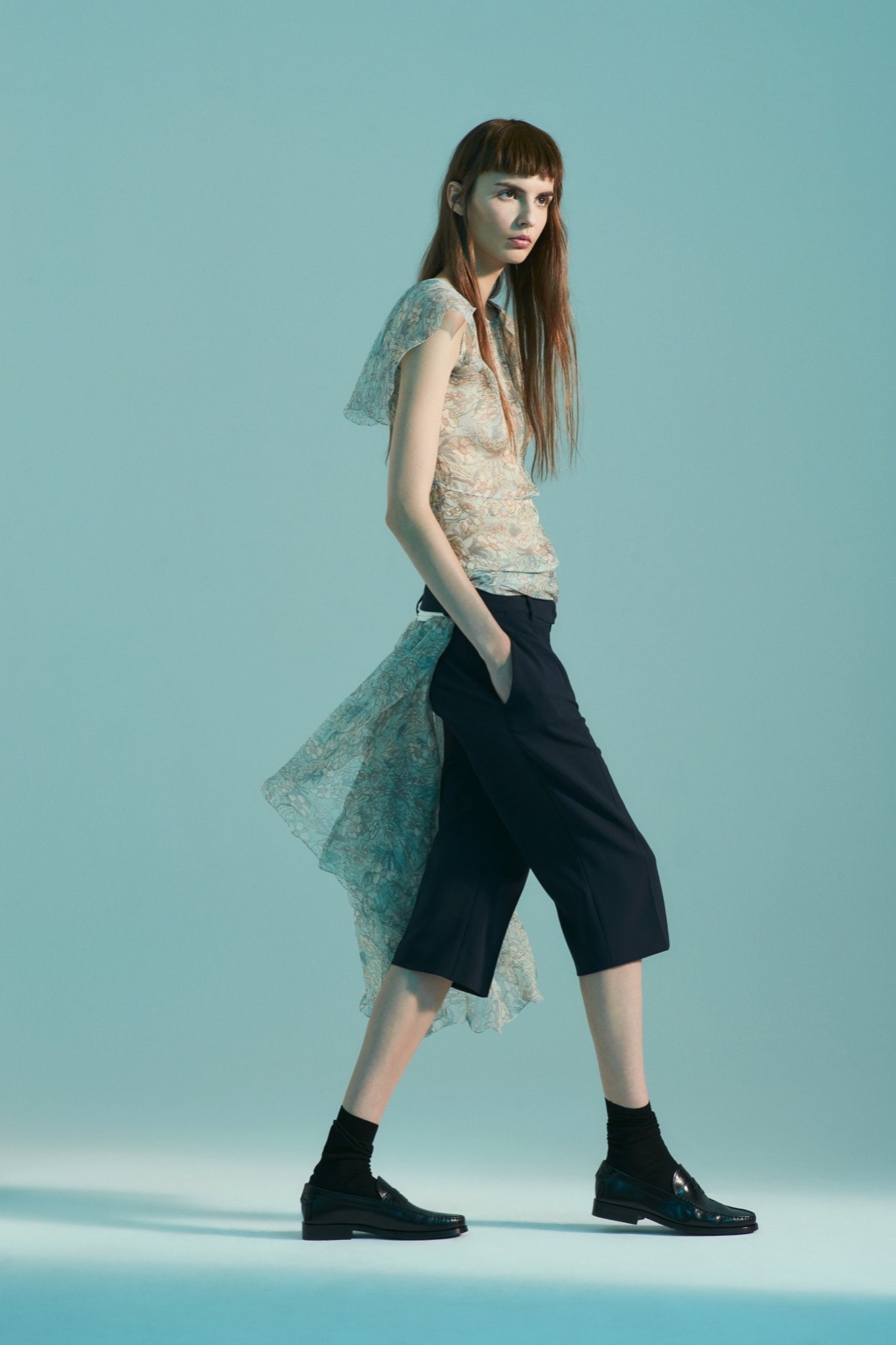 black cotton relaxed straight-leg cropped pants