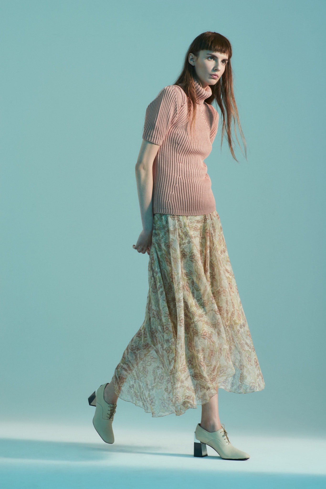 pink ribbed top and layered skirt