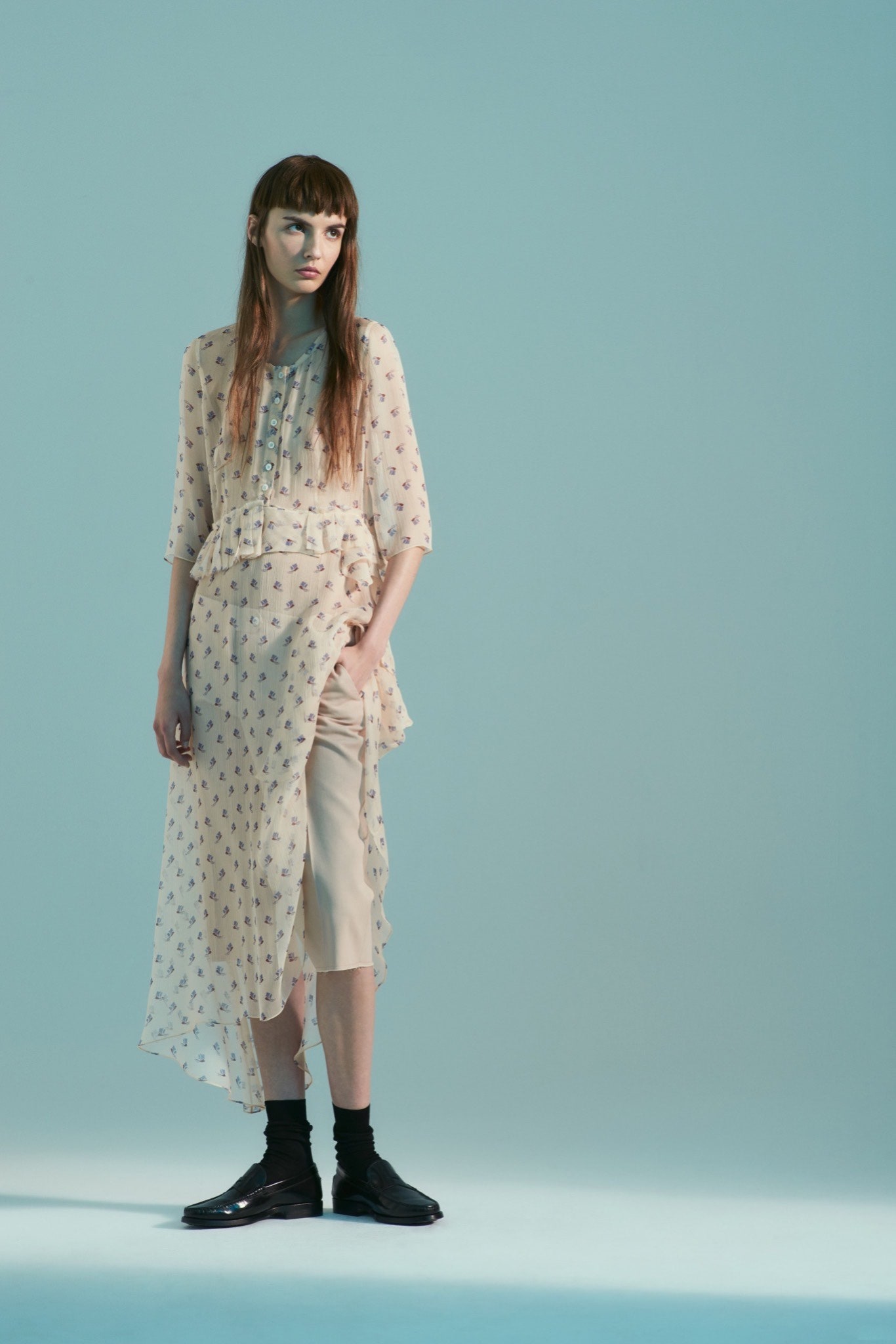 beige silk pleated midi dress