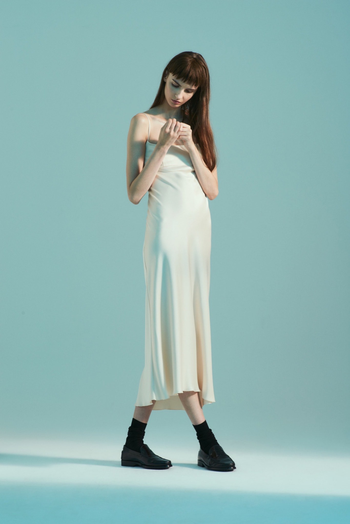 beige silk sleeveless dress