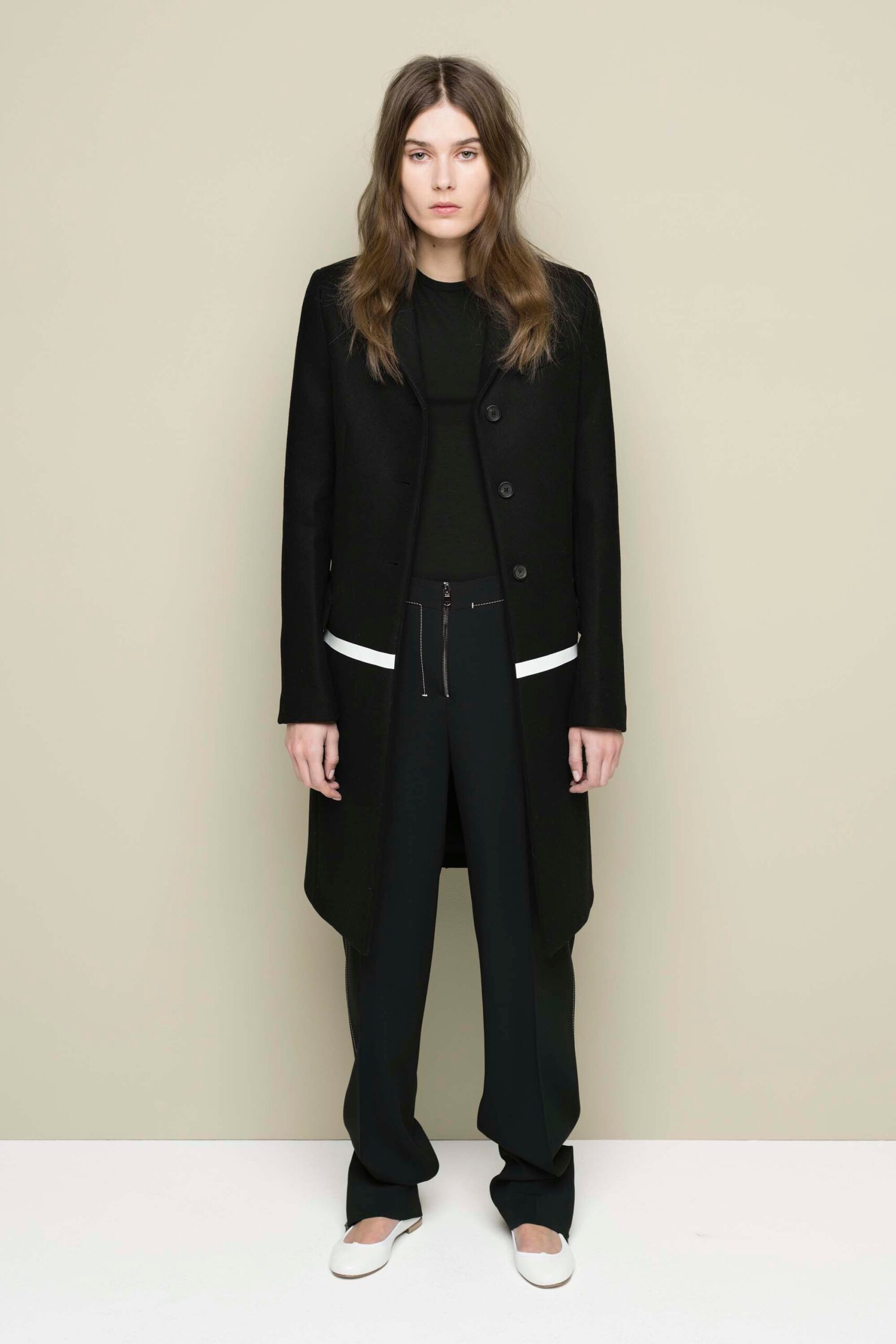 black wool coat with fitted top