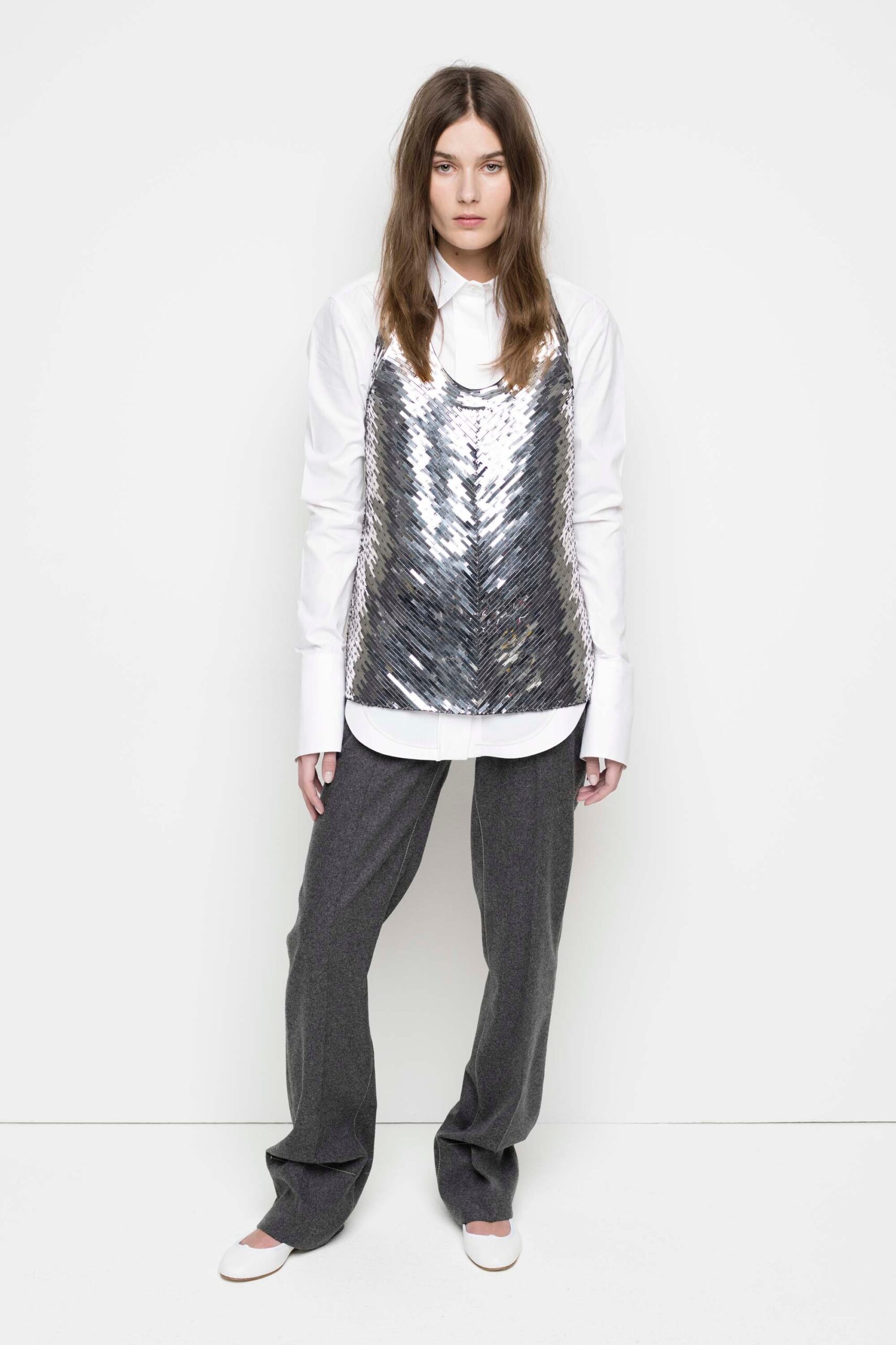 white cotton shirt with silver top