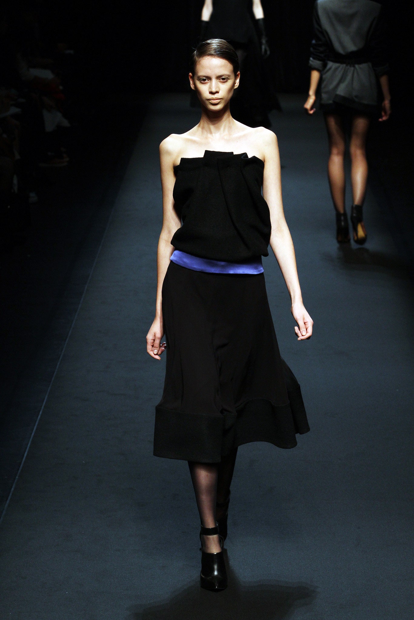black fitted top and skirt