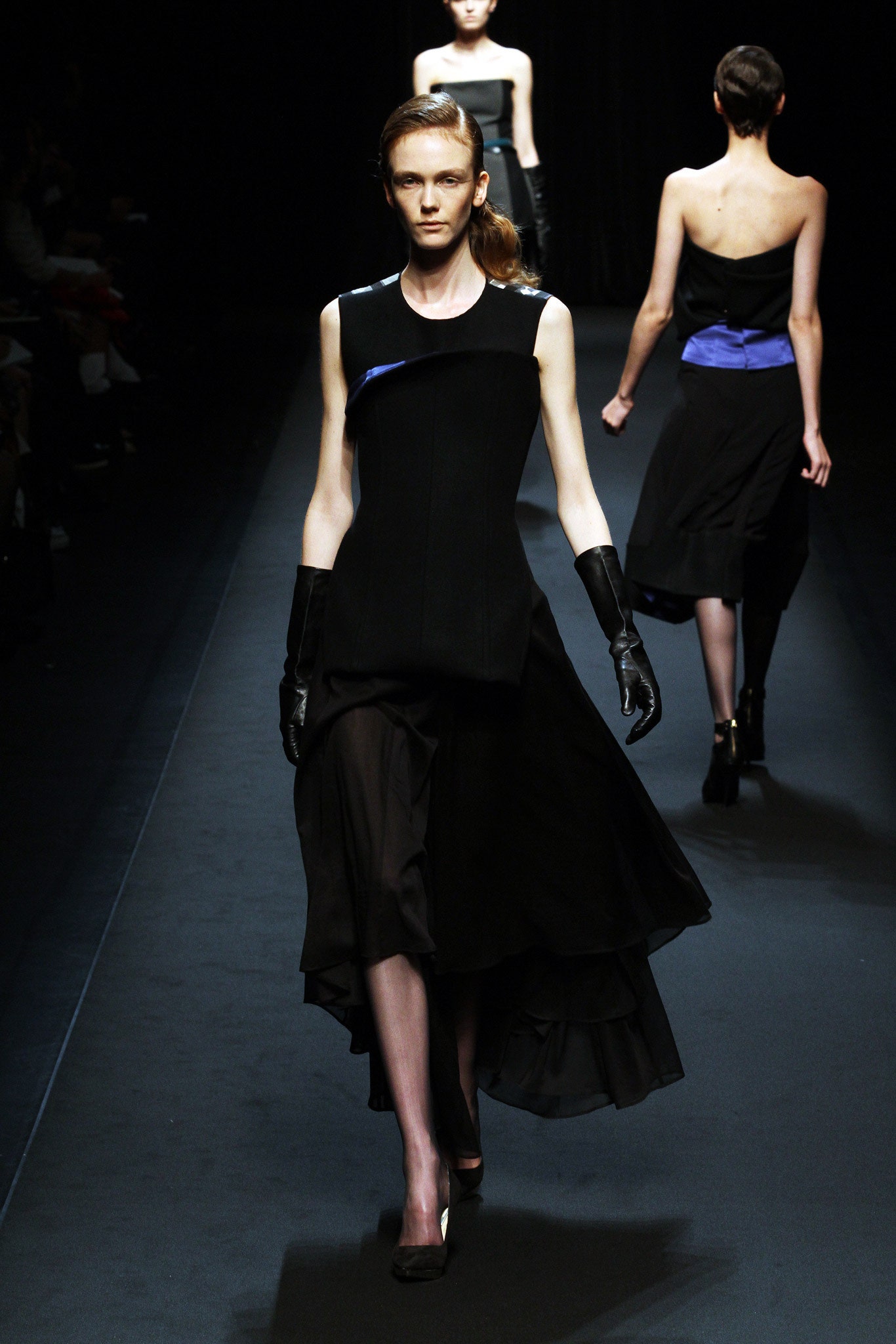 black silk asymmetric midi dress