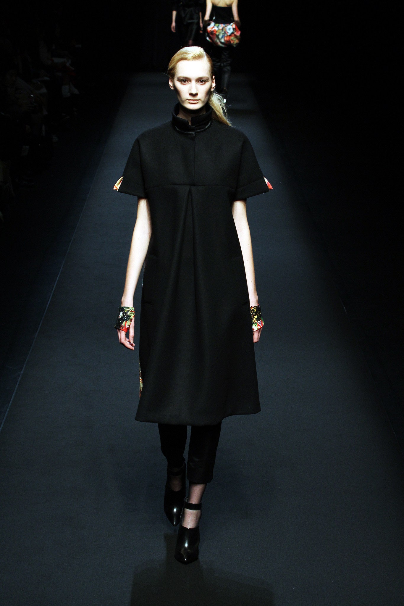black midi dress with slim pants