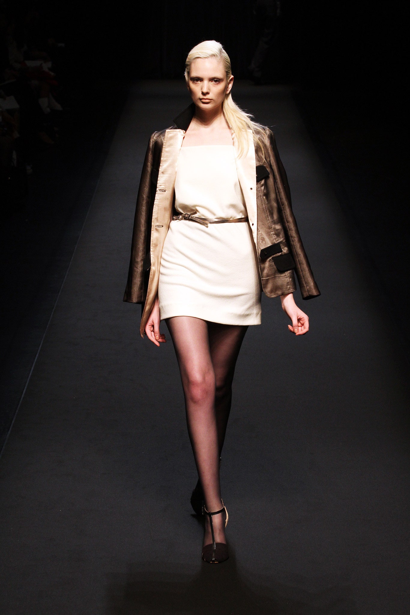 brown silk long-sleeve collared structured buttoned jacket