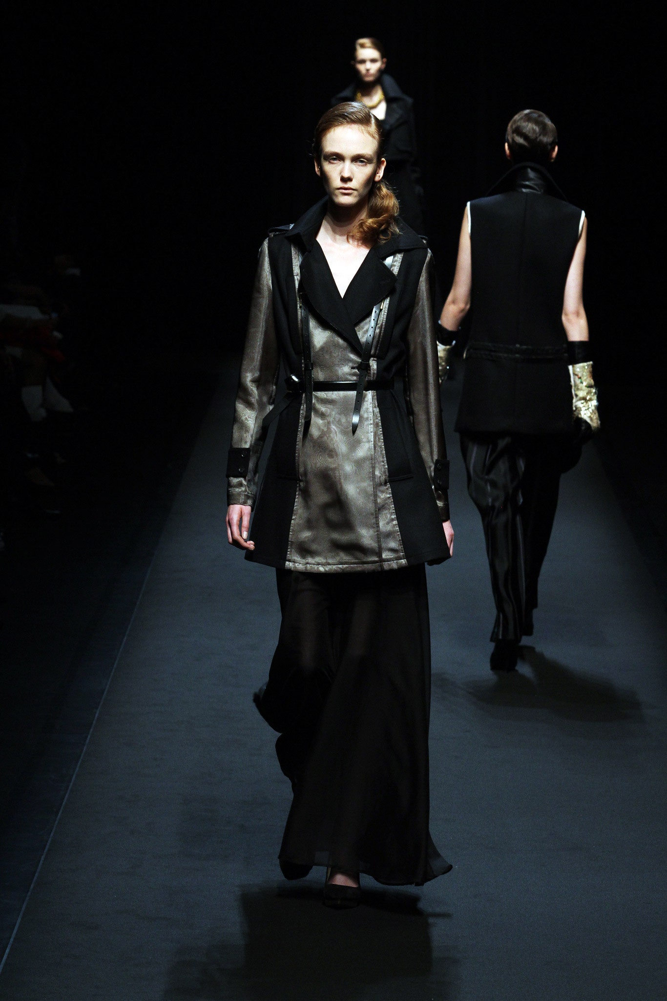 black silk fitted coat and gown