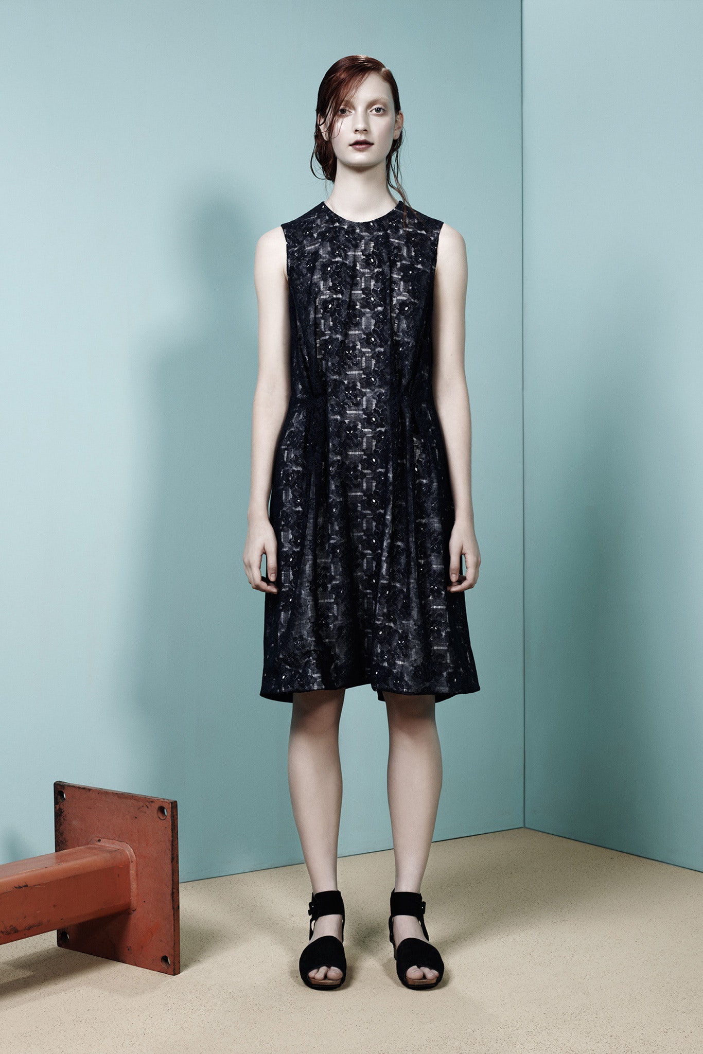 black silk pleated midi dress