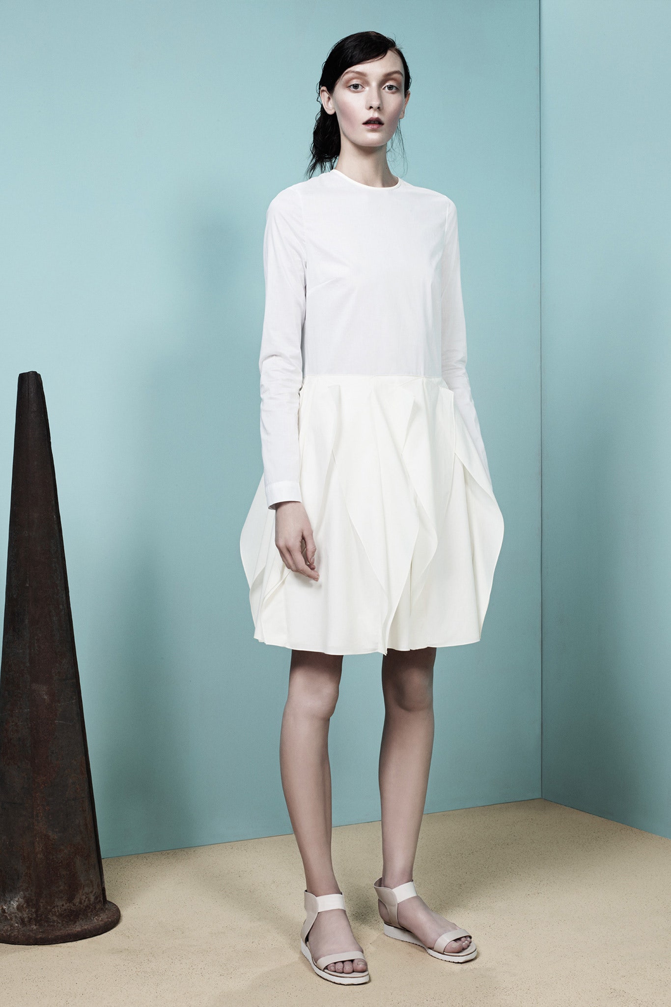 white pleated mini dress