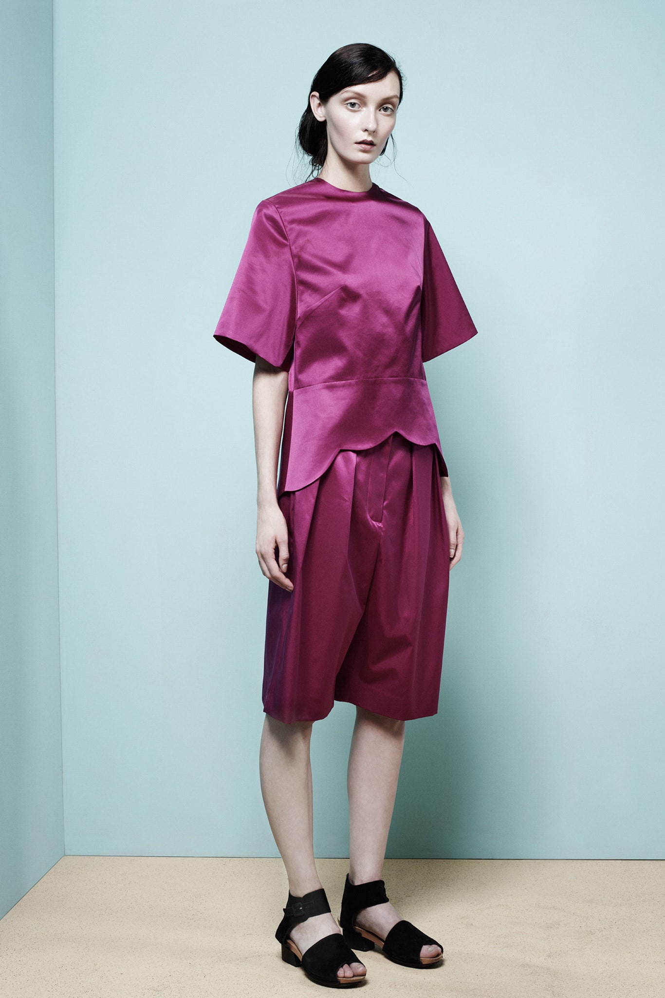 pink silk top and shorts