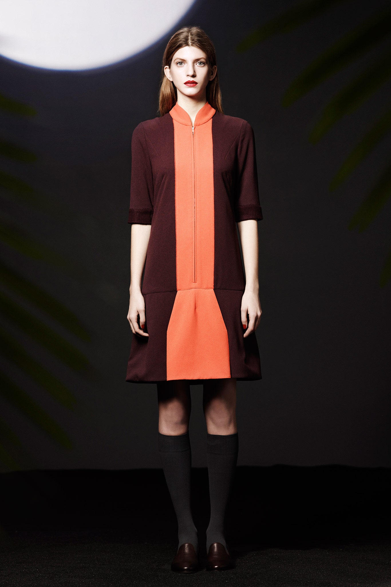 brown and orange color-blocked dress
