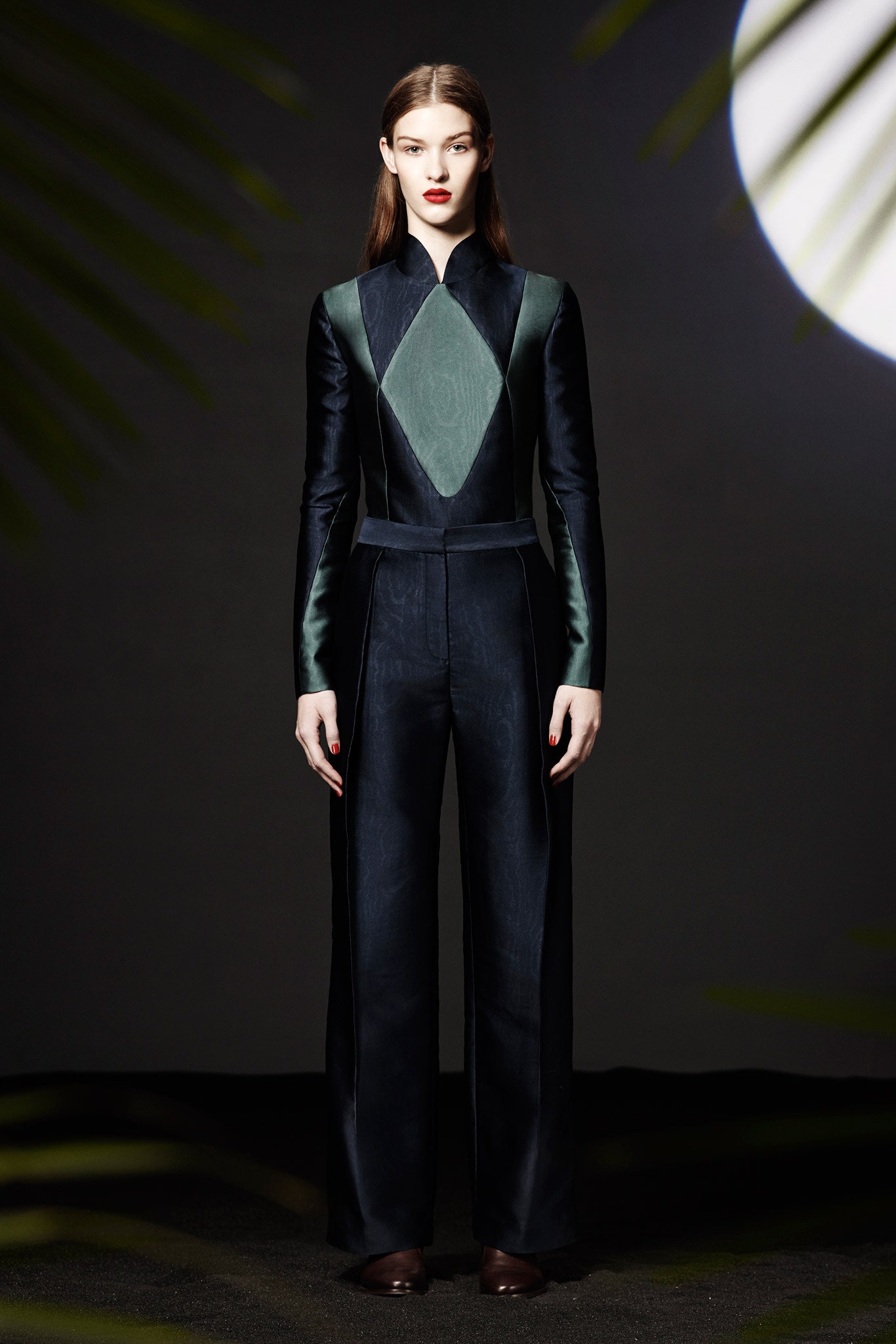 fitted black silk jumpsuit