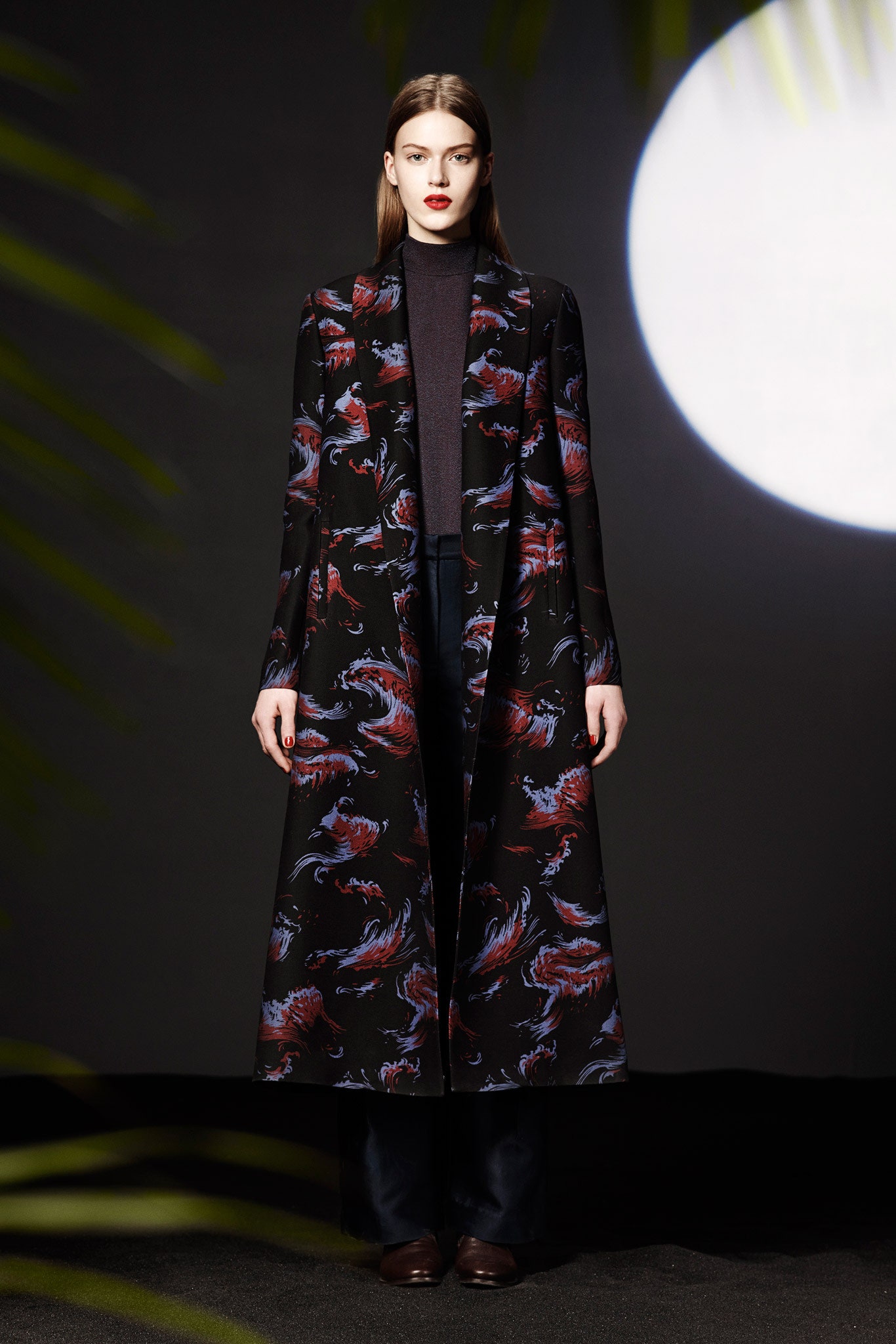 black printed coat with fitted top