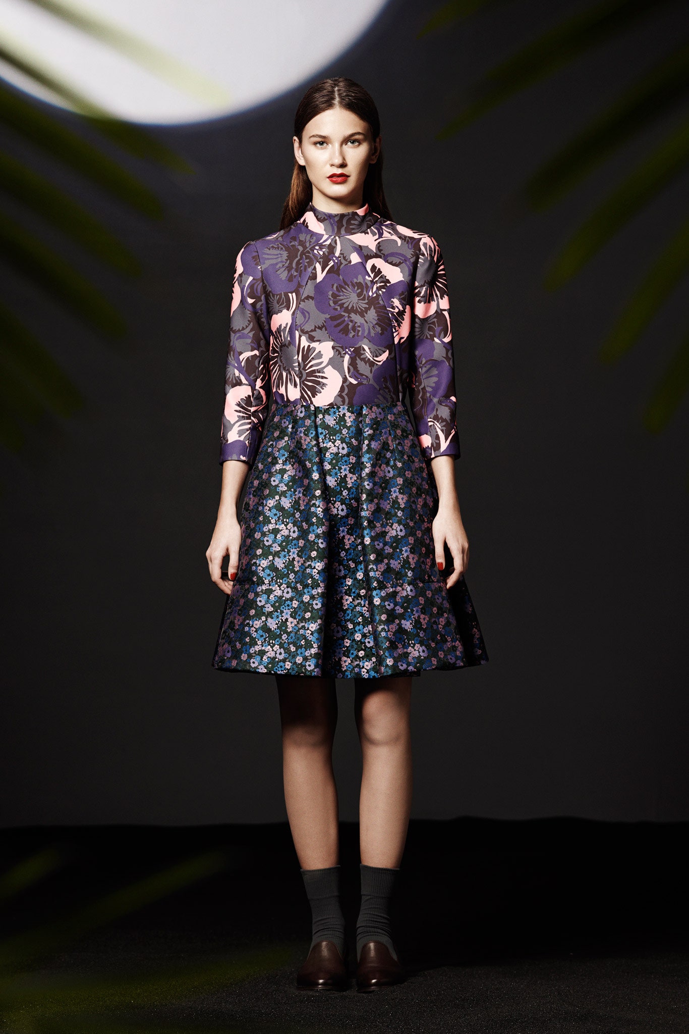 purple printed flared dress