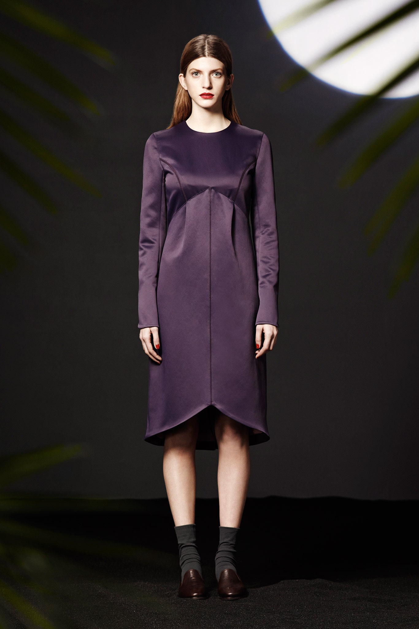 fitted purple silk dress
