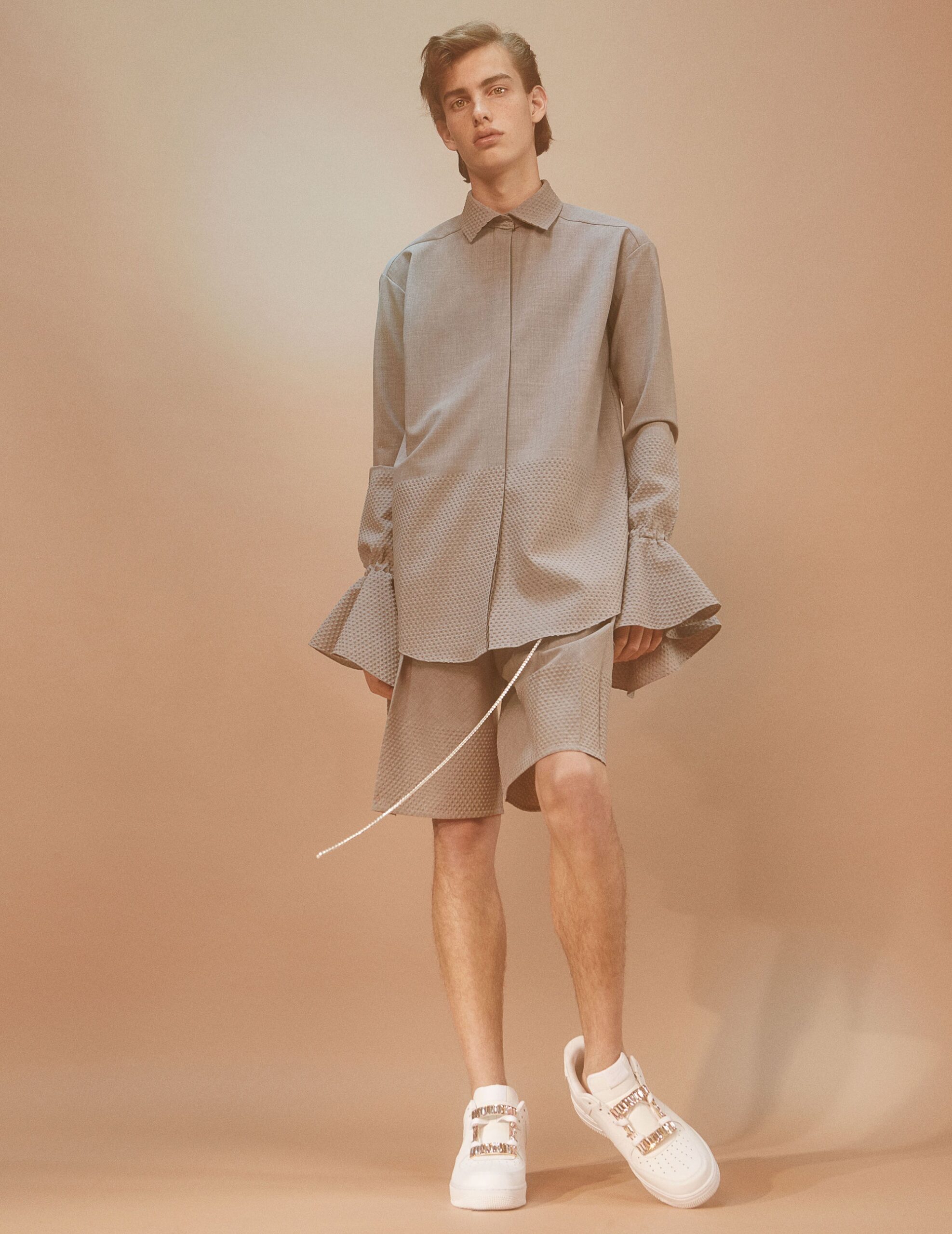 gray relaxed shirt and shorts