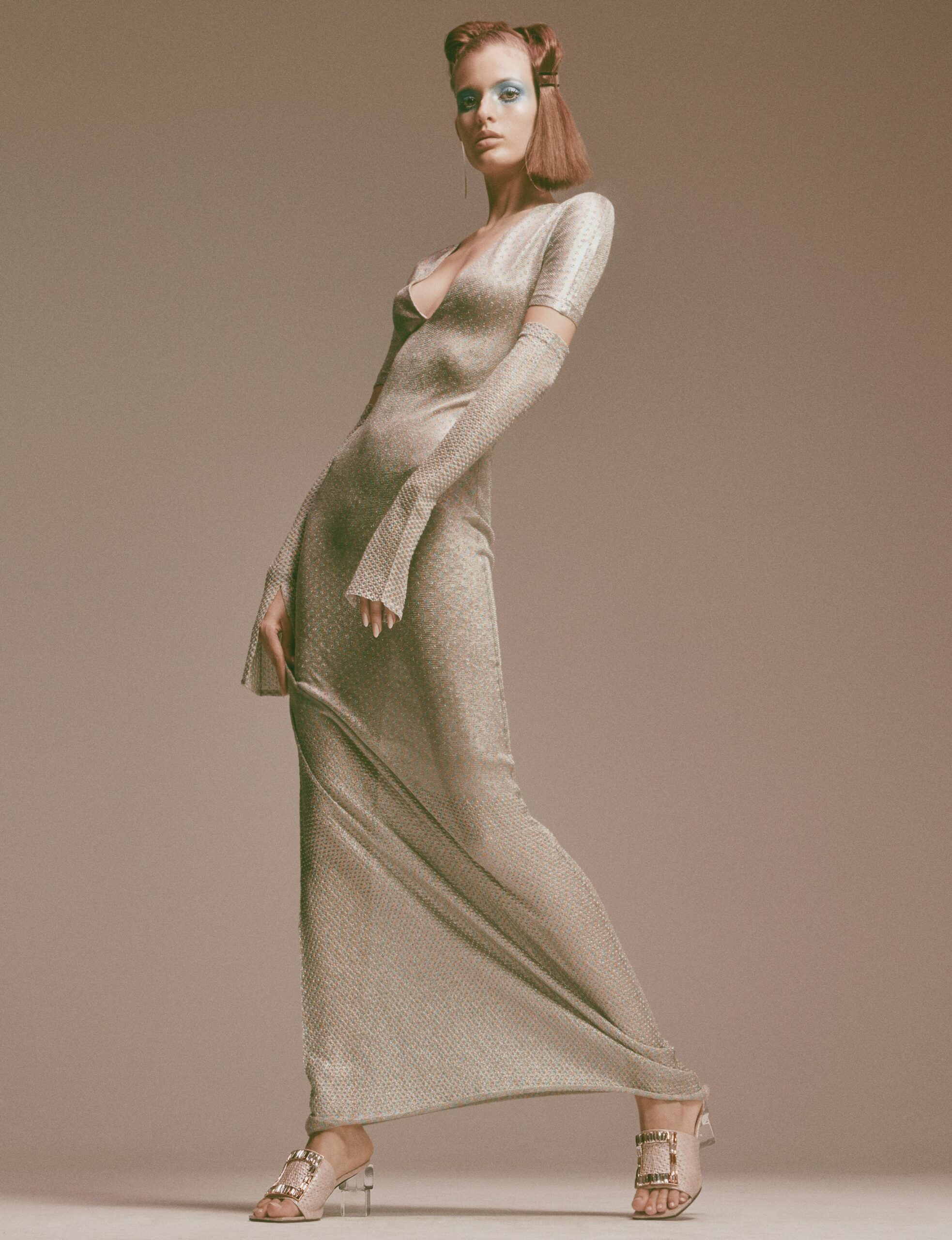 fitted gold metallic gown