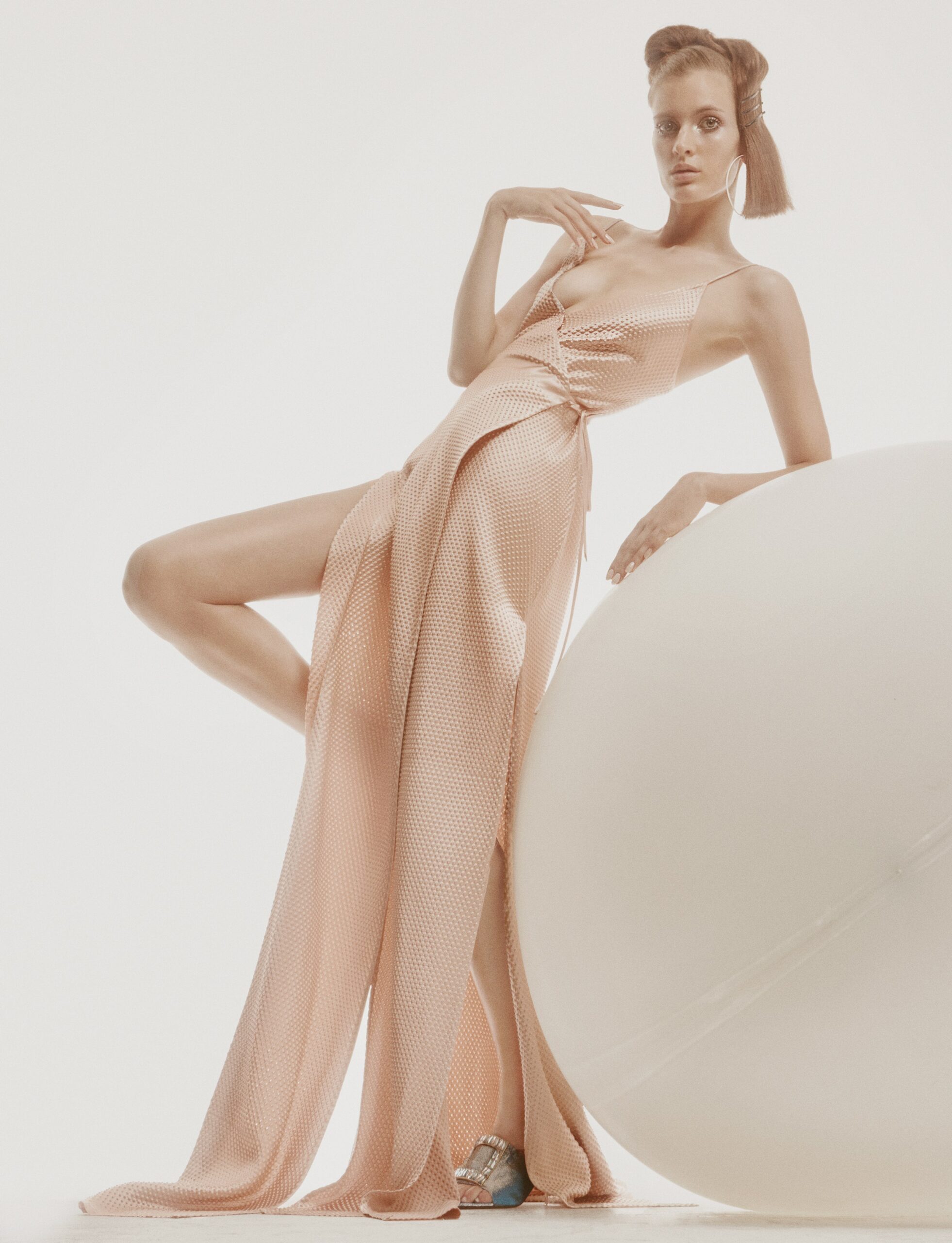 fitted peach silk gown