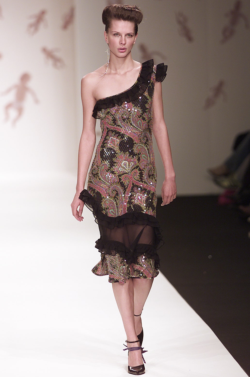 black multi sequin ruffled dress