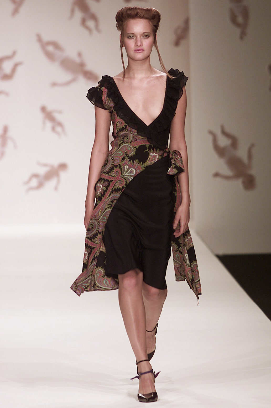 black multi-colored ruffled dress