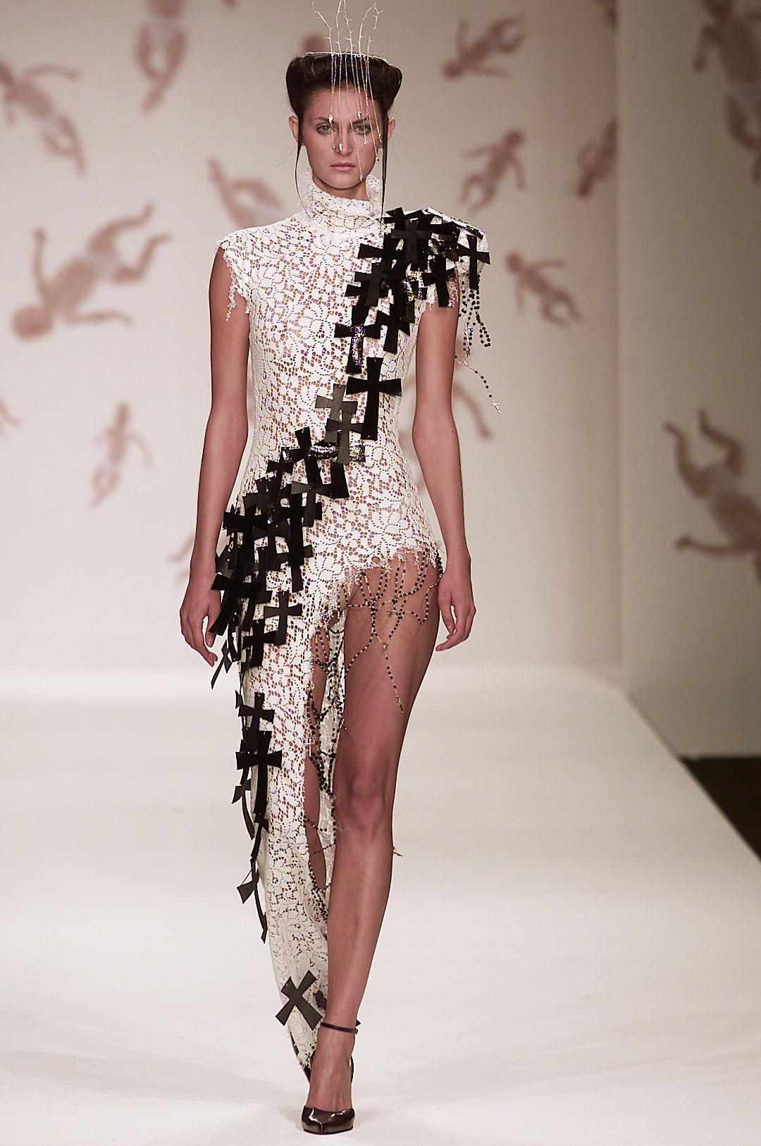 white and black asymmetric dress