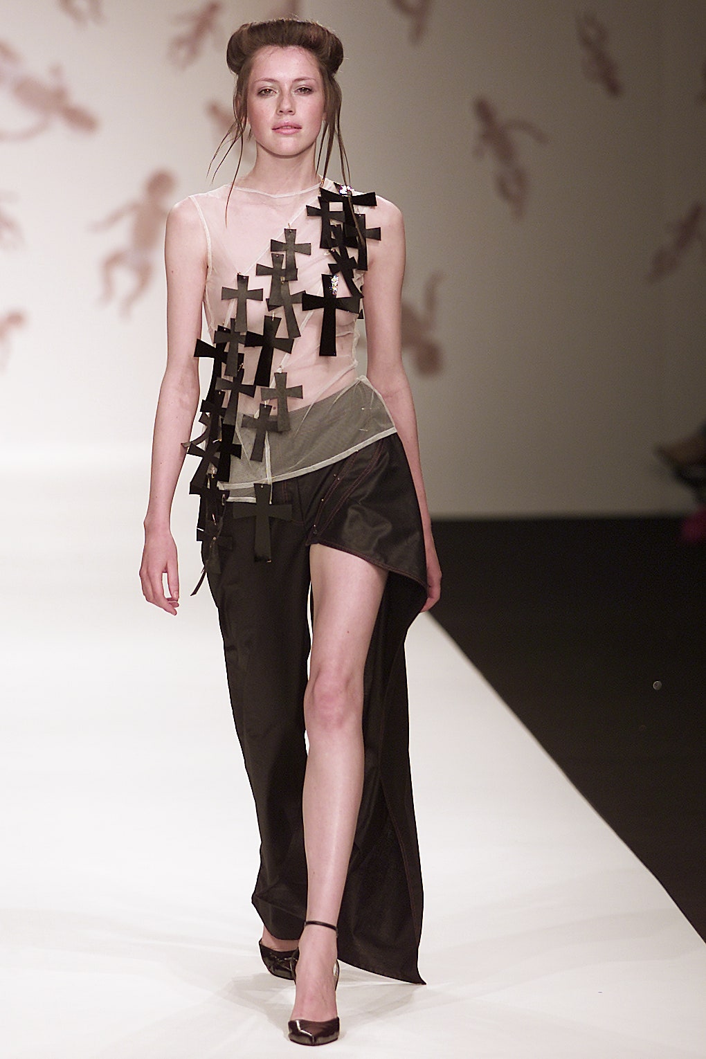 black and beige asymmetric dress