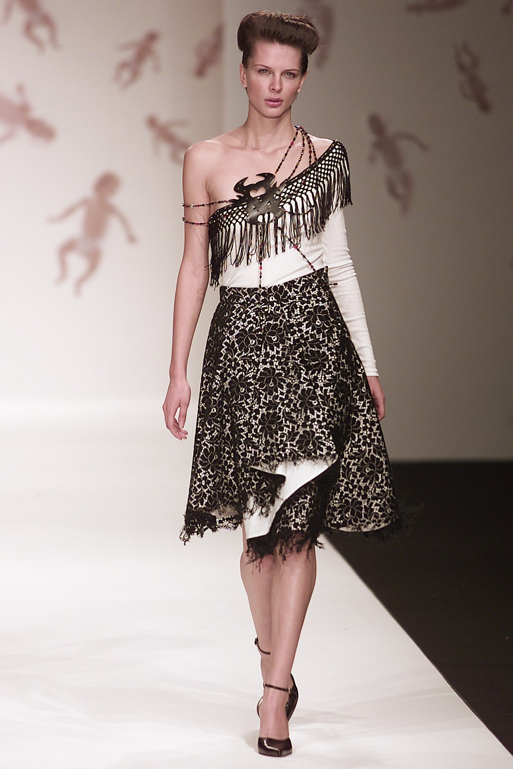 black and white asymmetric top and skirt