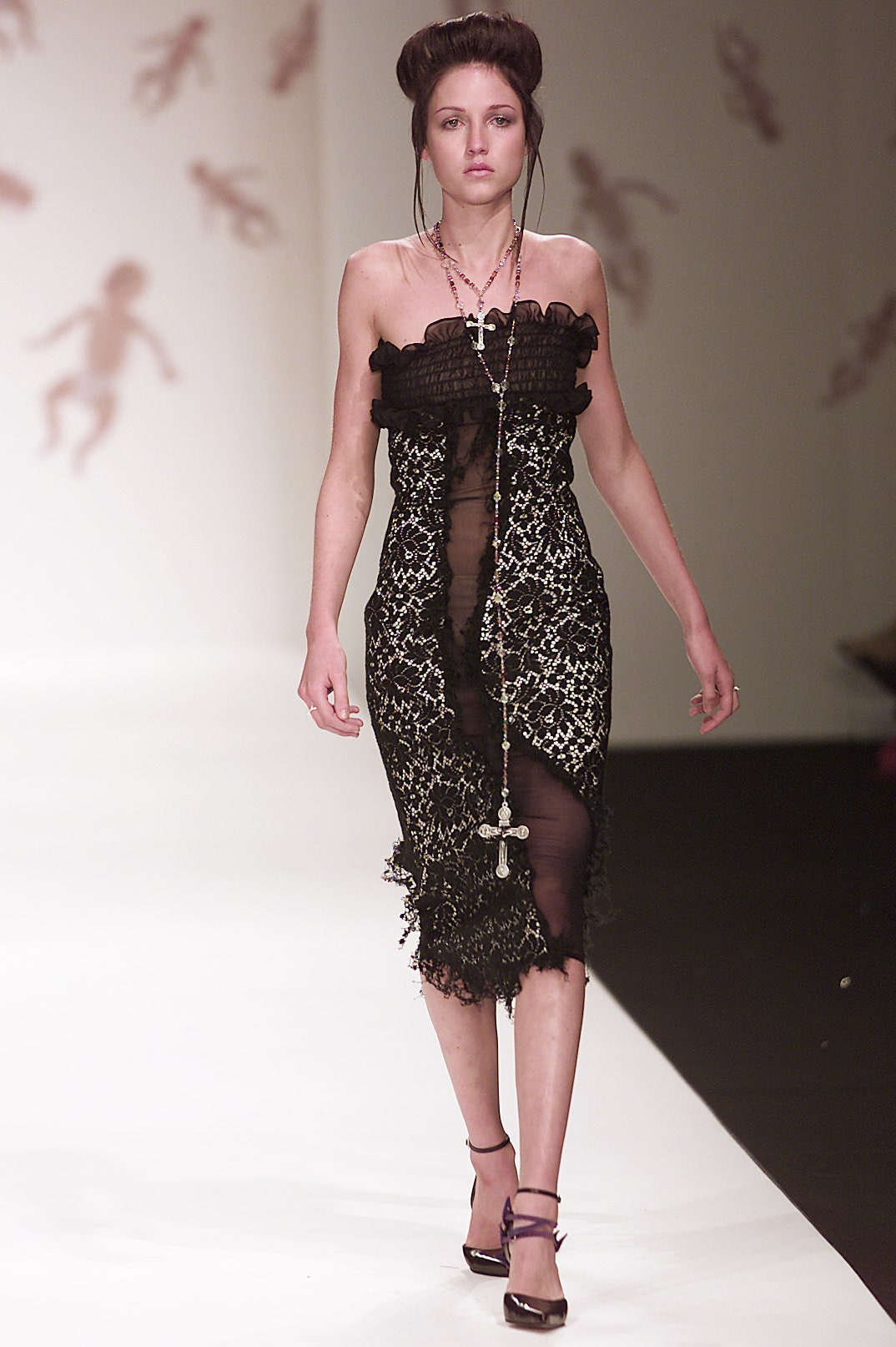 black lace fitted midi dress