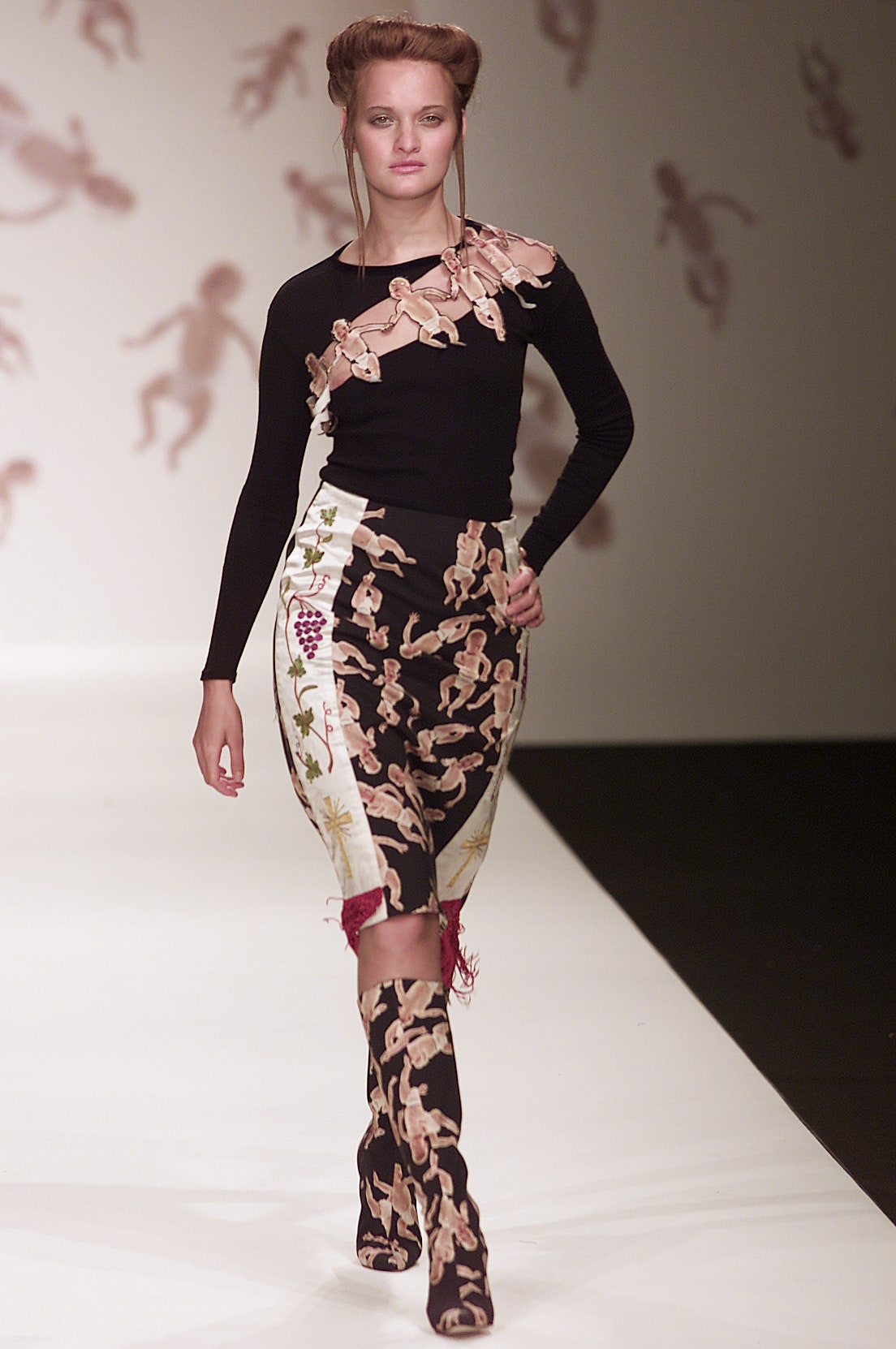 black fitted top and pencil skirt