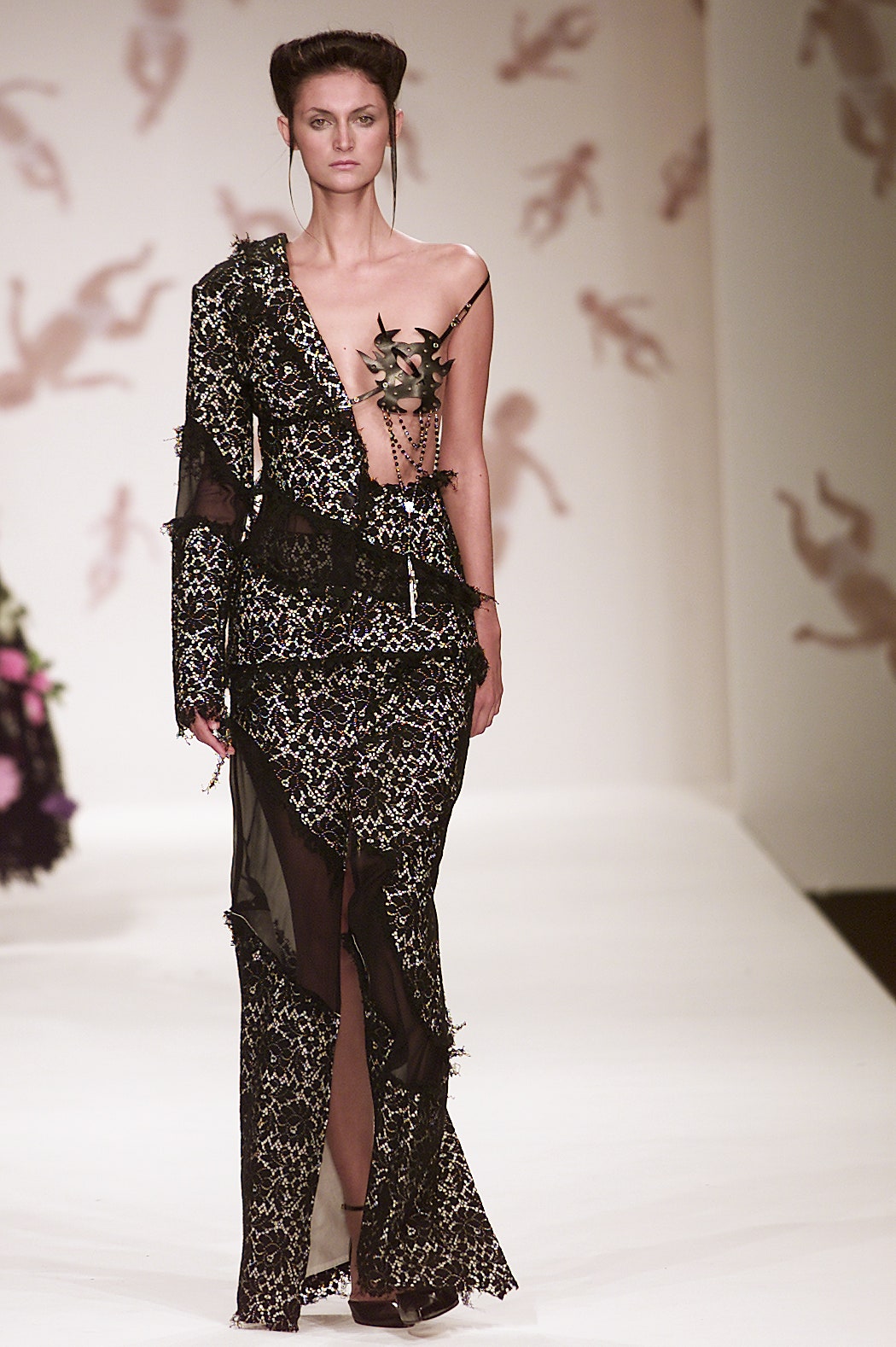 black and white embroidered gown