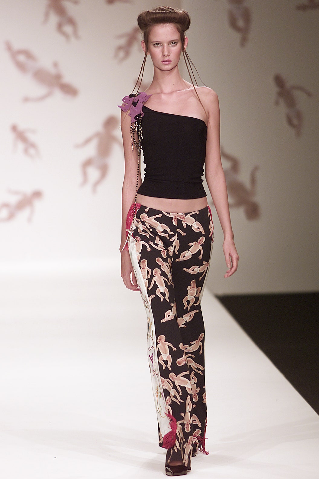 black fitted top with flared pants