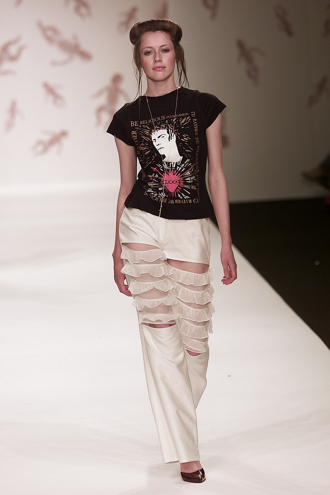 black t-shirt and white pants