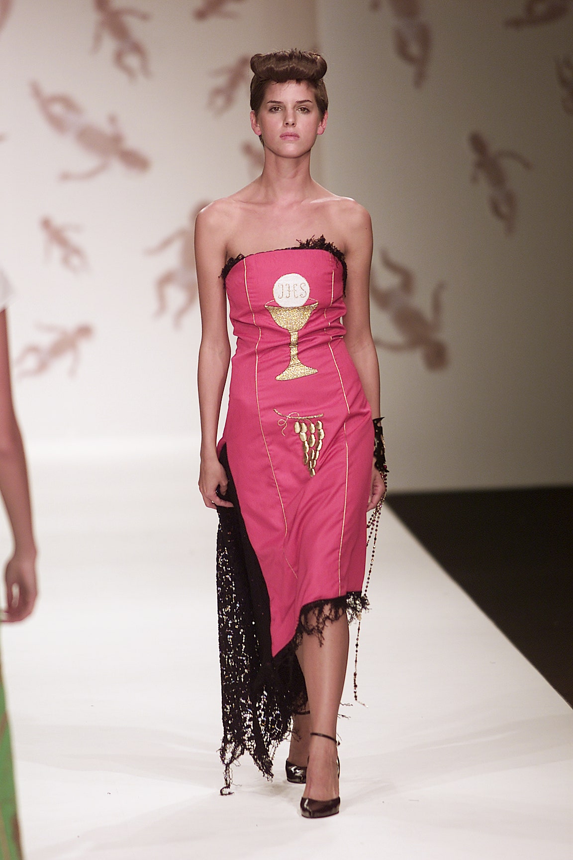 pink strapless asymmetric dress