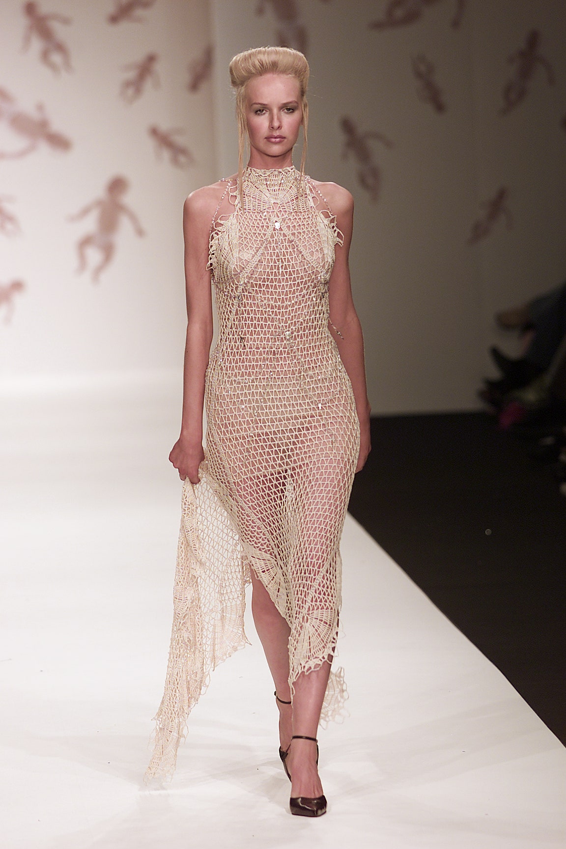 beige mesh fitted dress