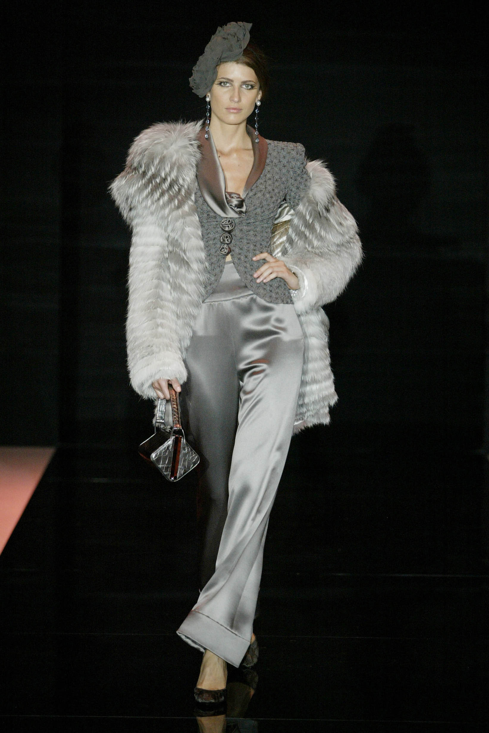 gray fur coat and blazer