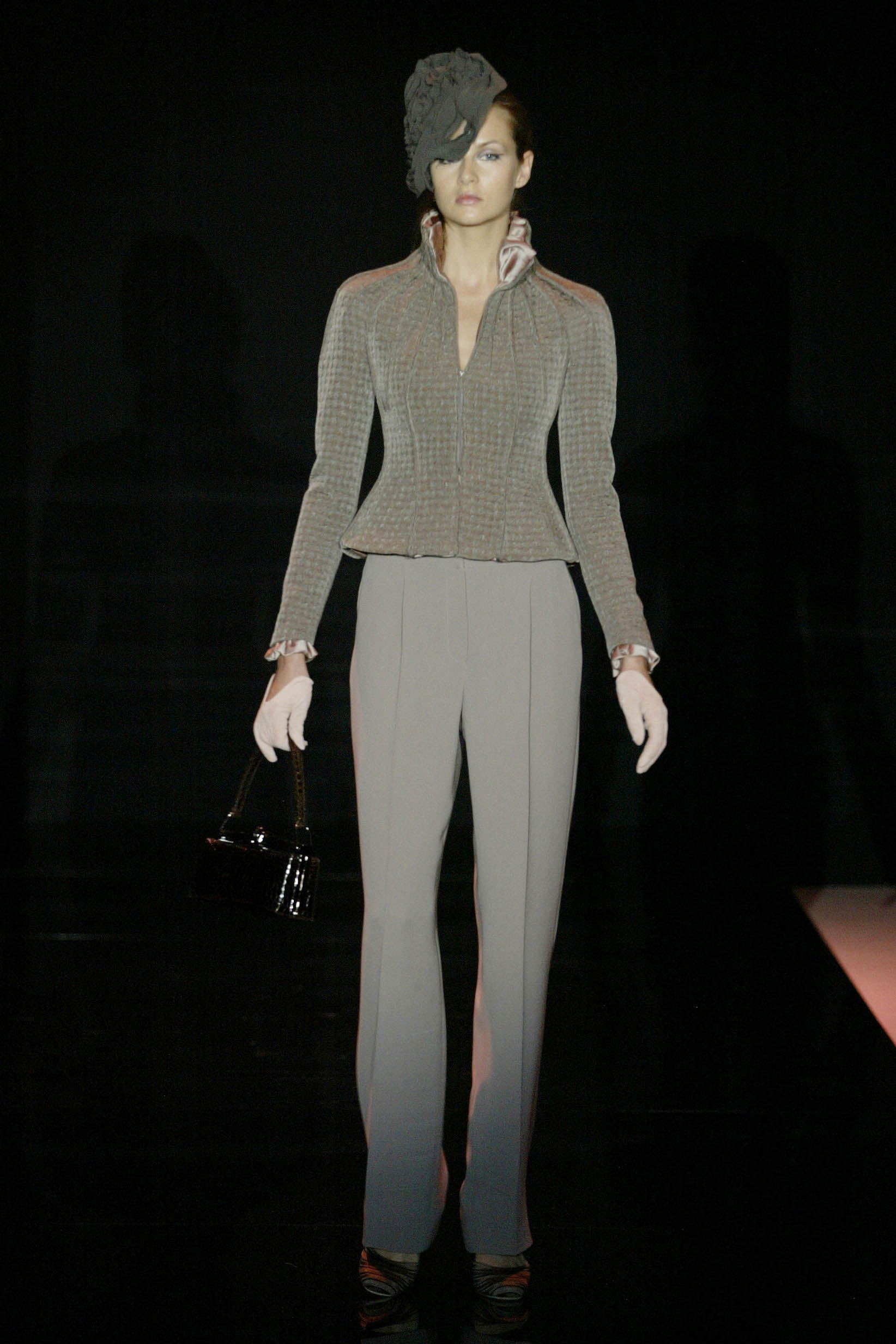 gray tweed long-sleeve collared tailored buttoned jacket