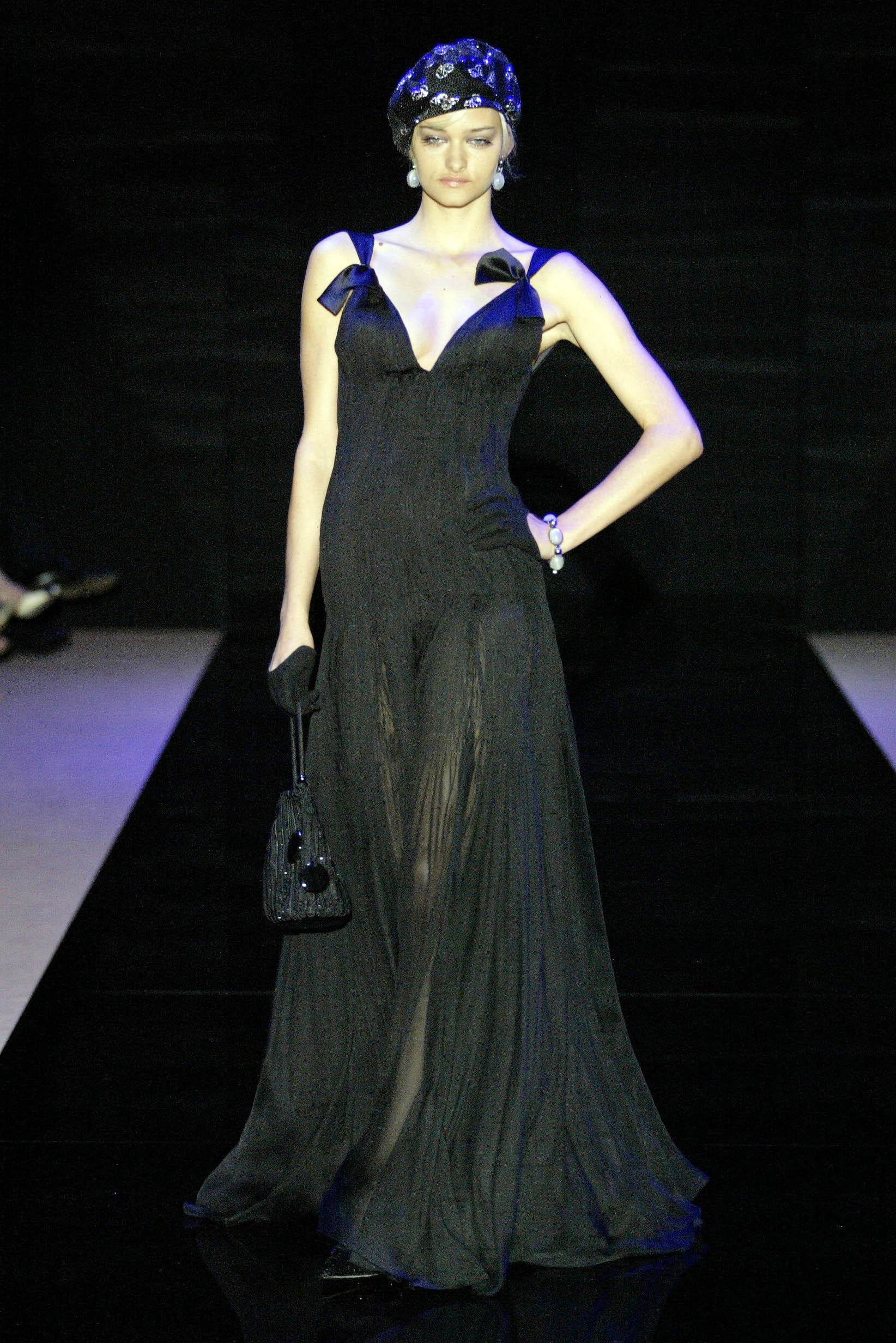 black silk sleeveless gown