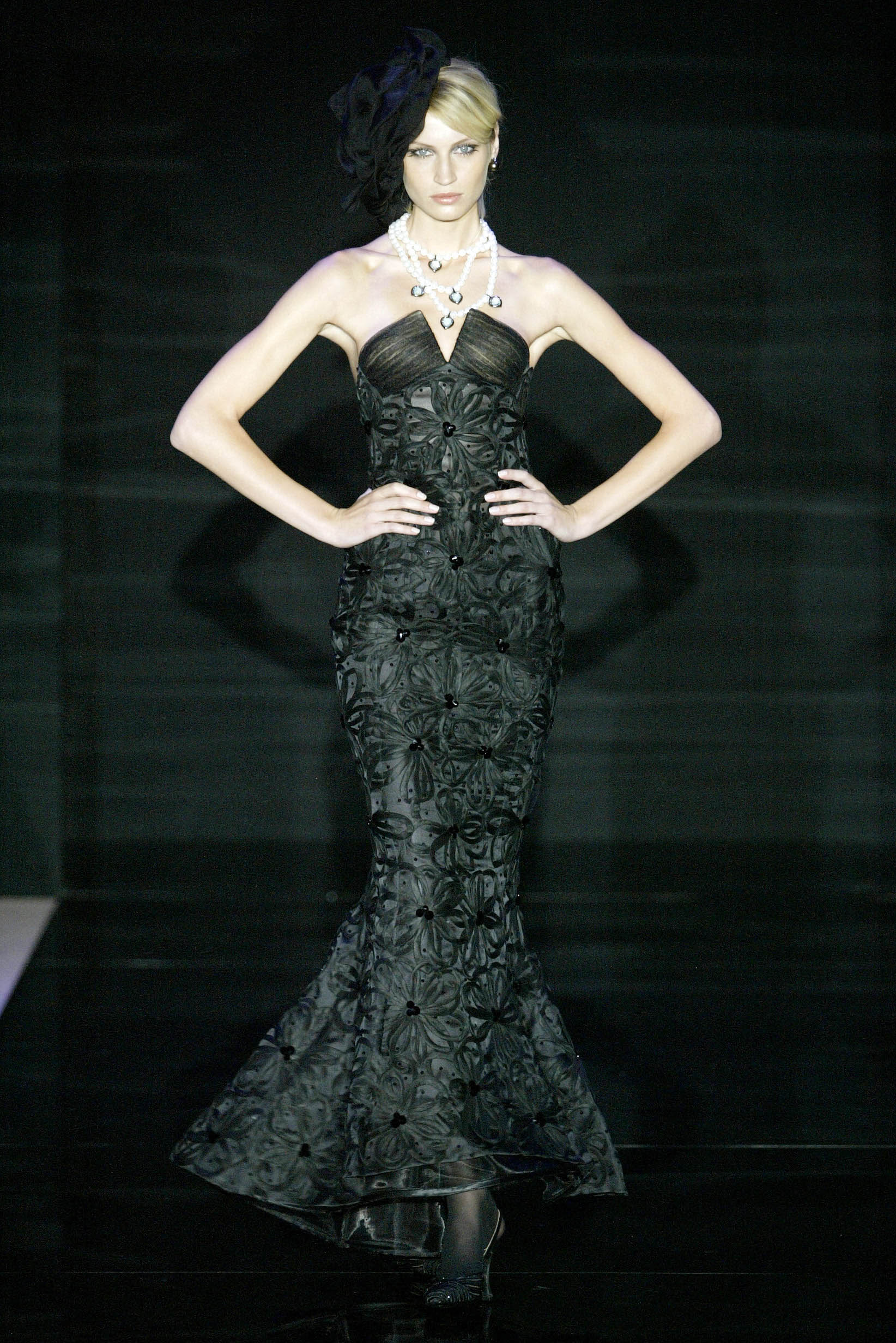 black silk strapless gown