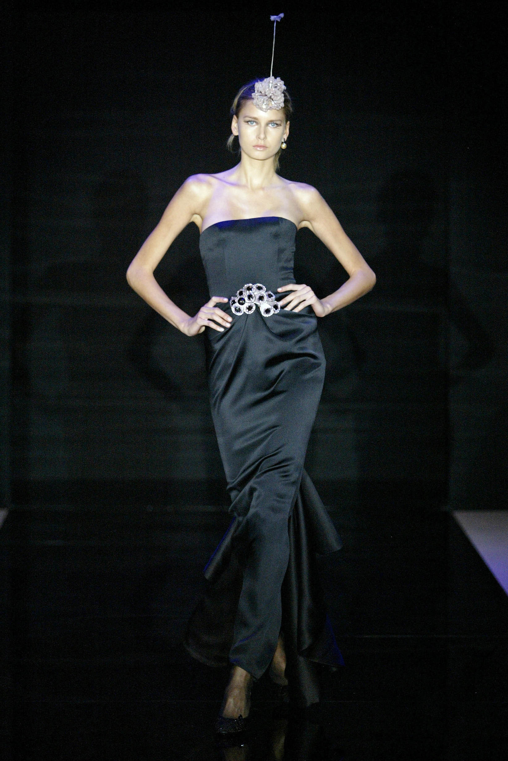 black silk strapless gown