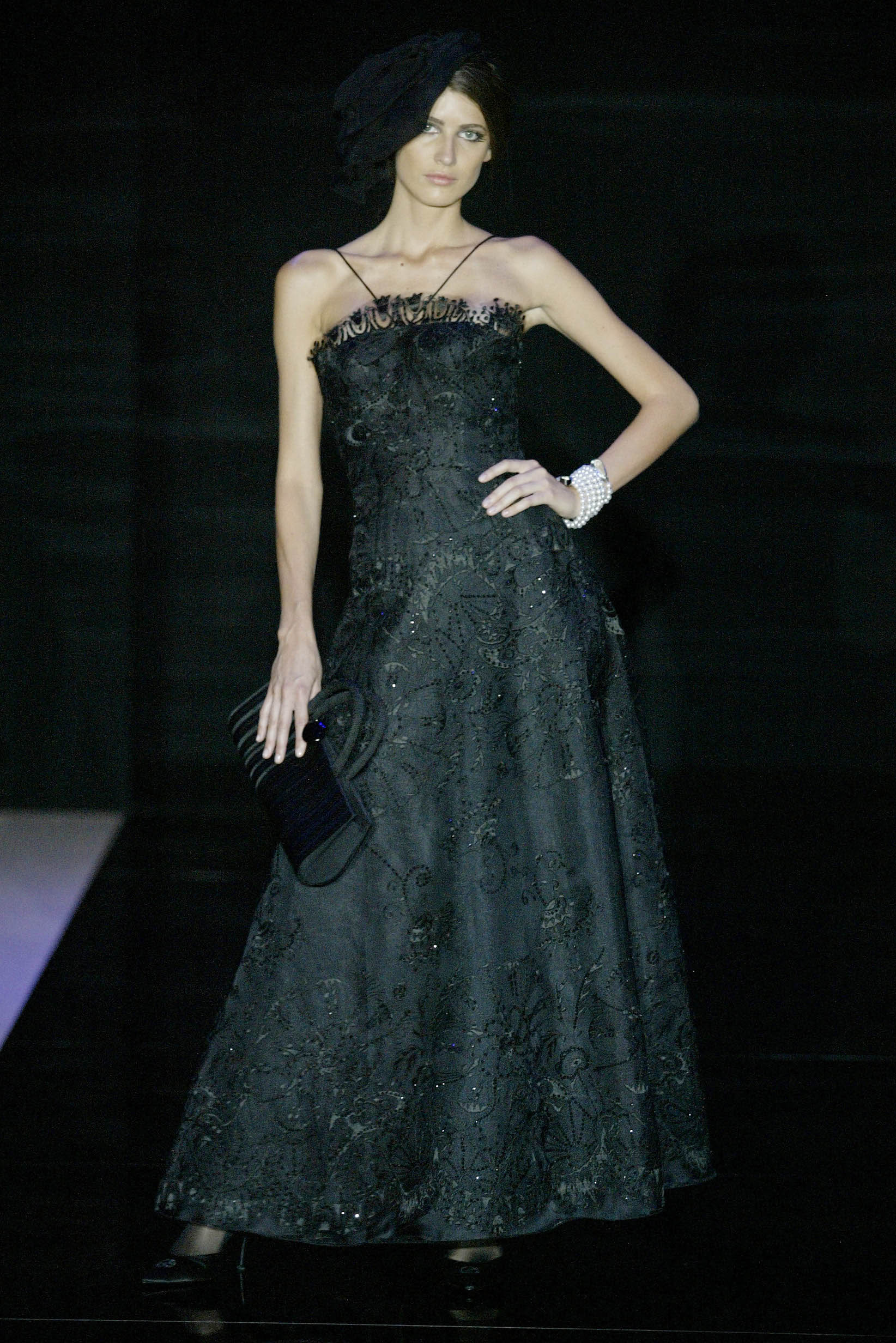 black silk strapless gown
